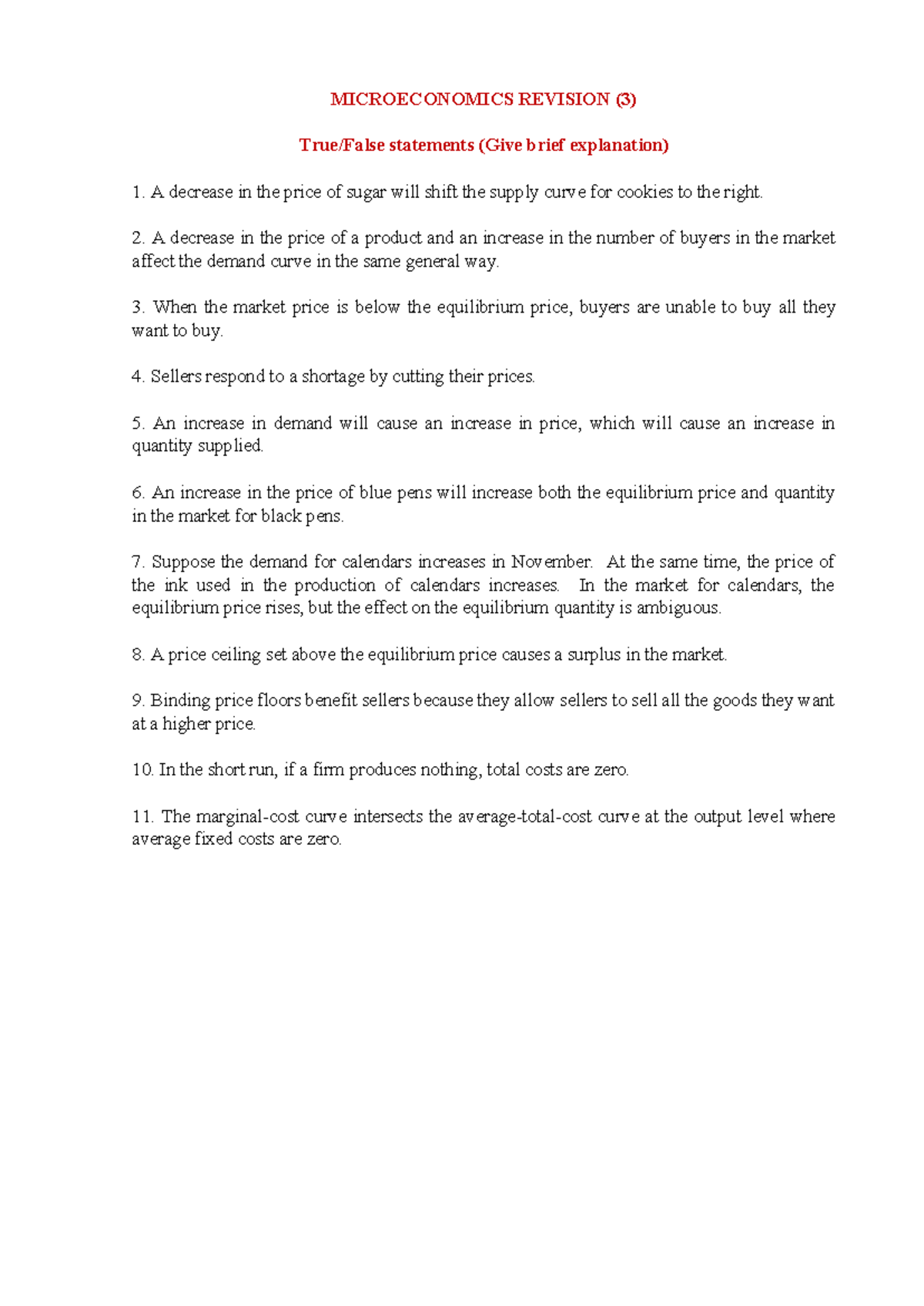 Microeconomics Revision Notes (Course Code: ECO101) - Studocu