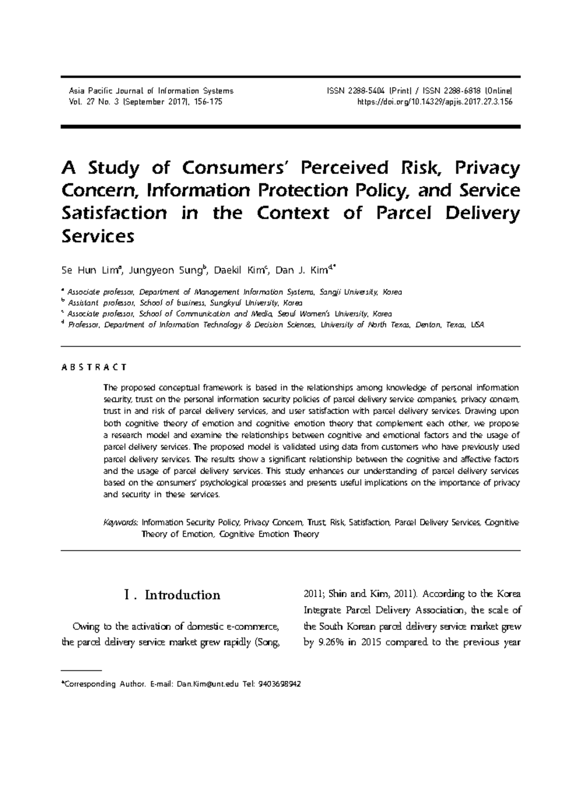 A Study of Perceived Risk and Privacy Concerns in Parcel Delivery ...