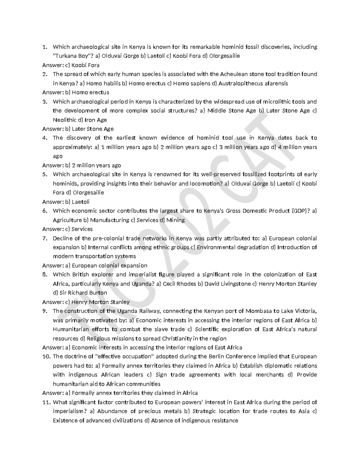 TKG 202 CAT - Revision Notes on Kenyan Archaeology and Colonial Impact ...