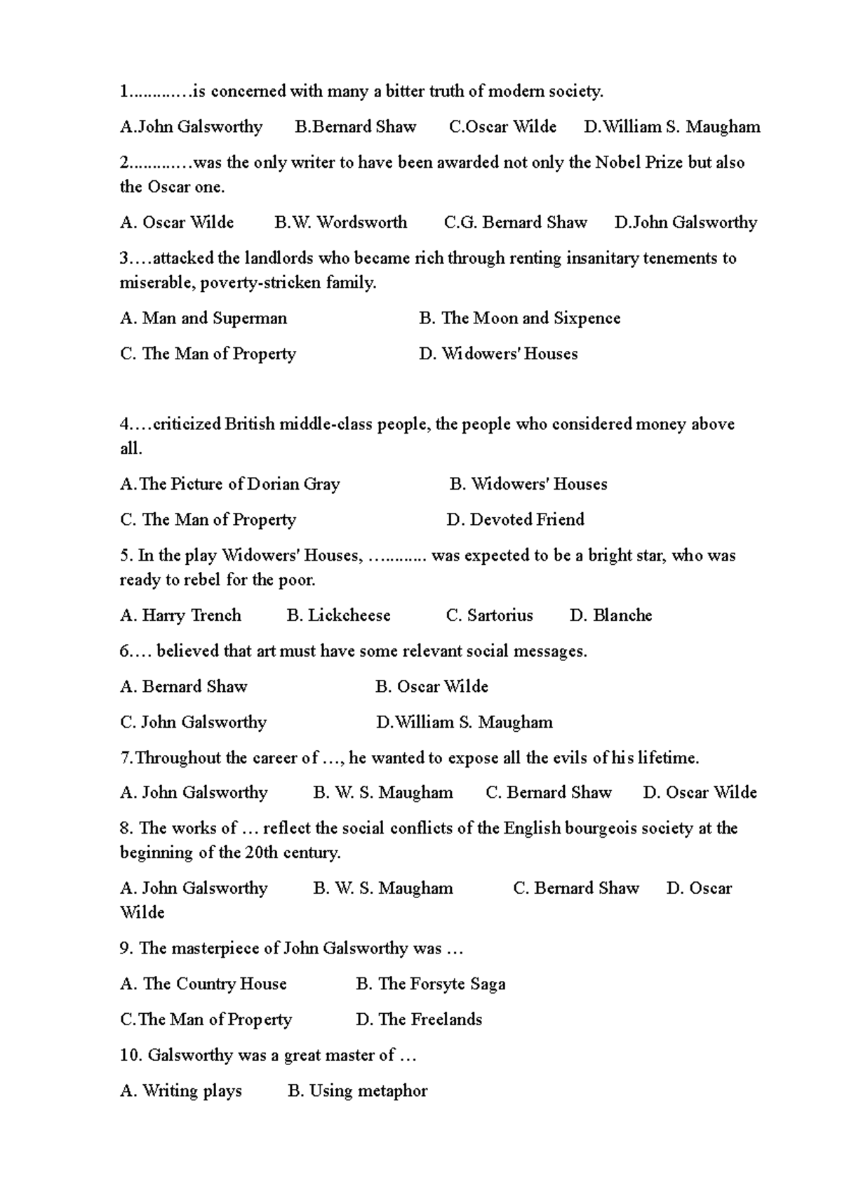 VĂn-Học-Anh: English Literature Notes on Key Authors and Works - Studocu