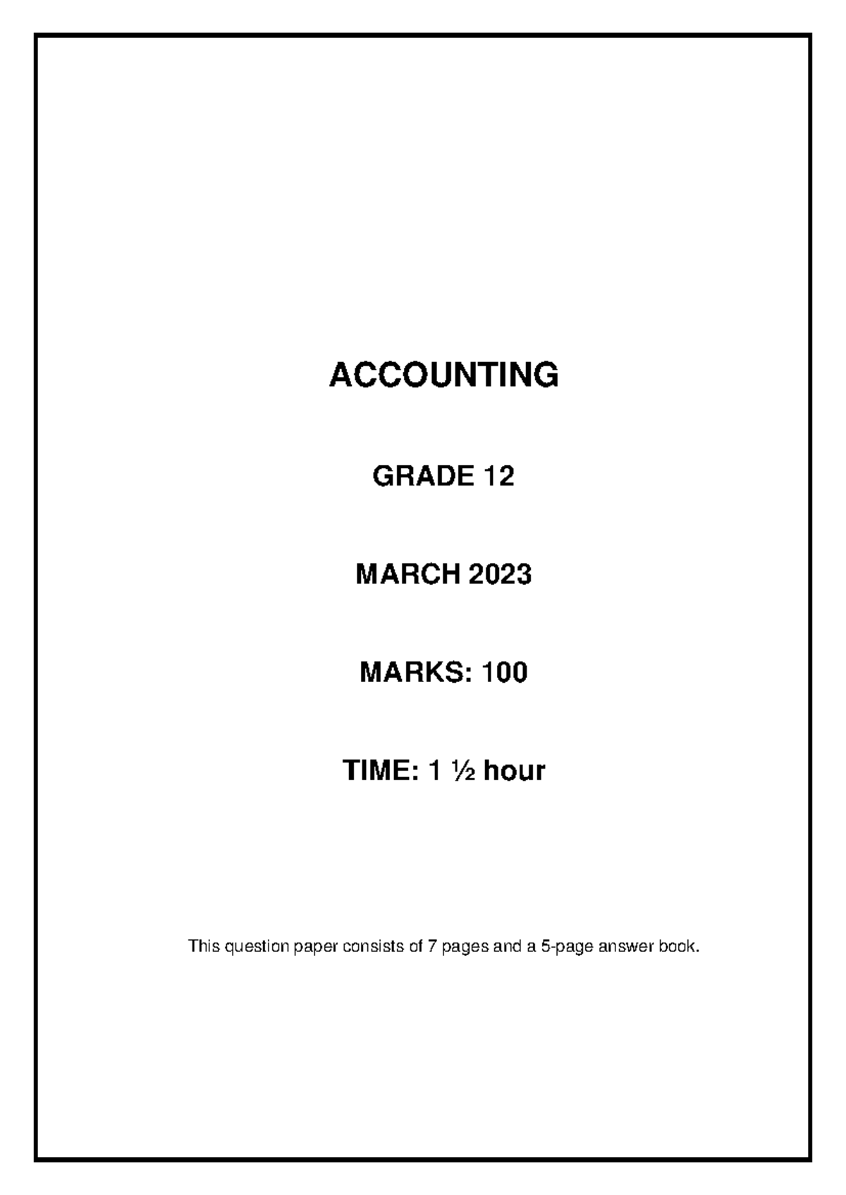 Grade 12 Accounting March 2023 Control Test Question Paper (QP-12 ...