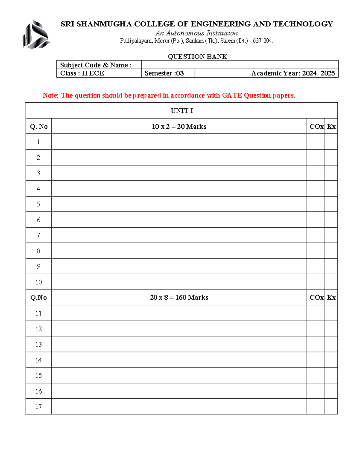 Question Bank Template - SRI SHANMUGHA COLLEGE OF ENGINEERING AND ...