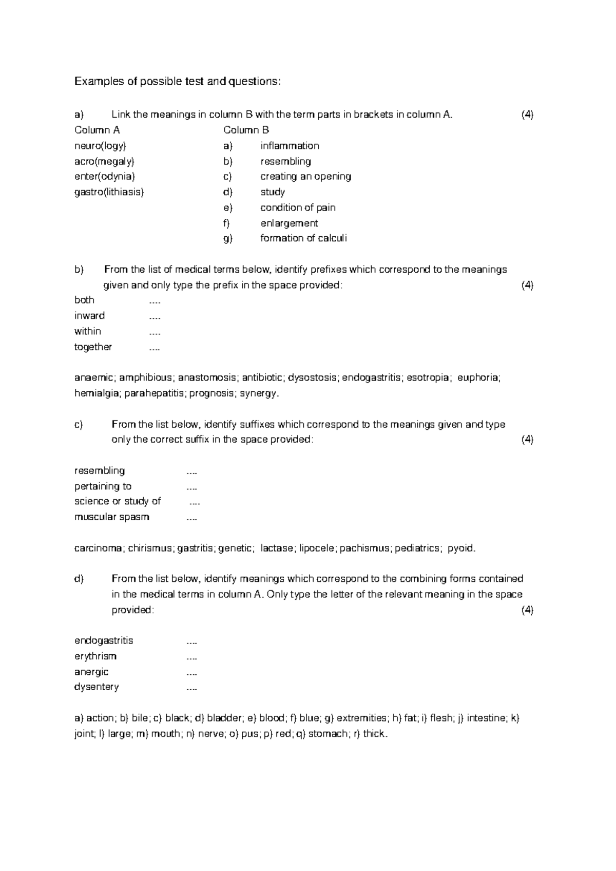 Medical Terminology Quiz: Test Questions & Examples - Studocu