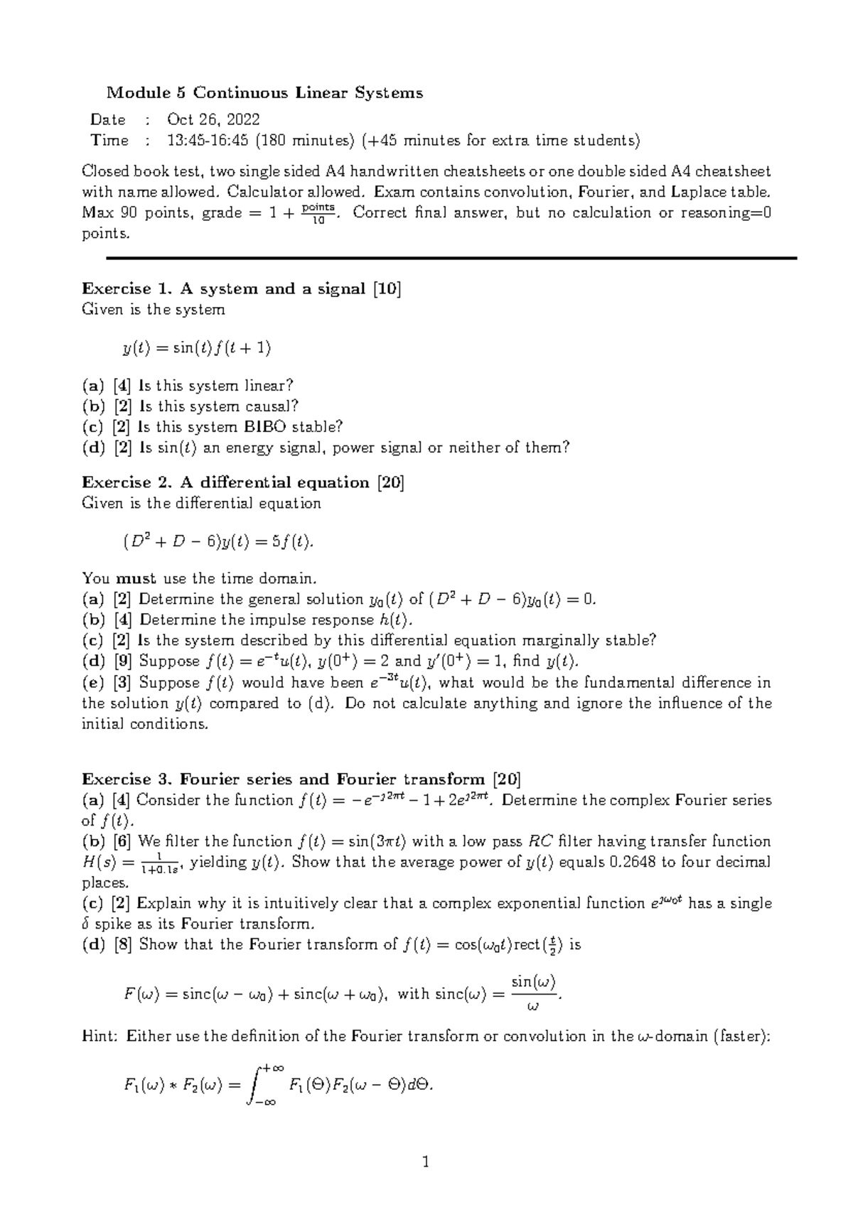 CLSTest 2022 - Continuous Linear Systems Exam Overview - Studeersnel