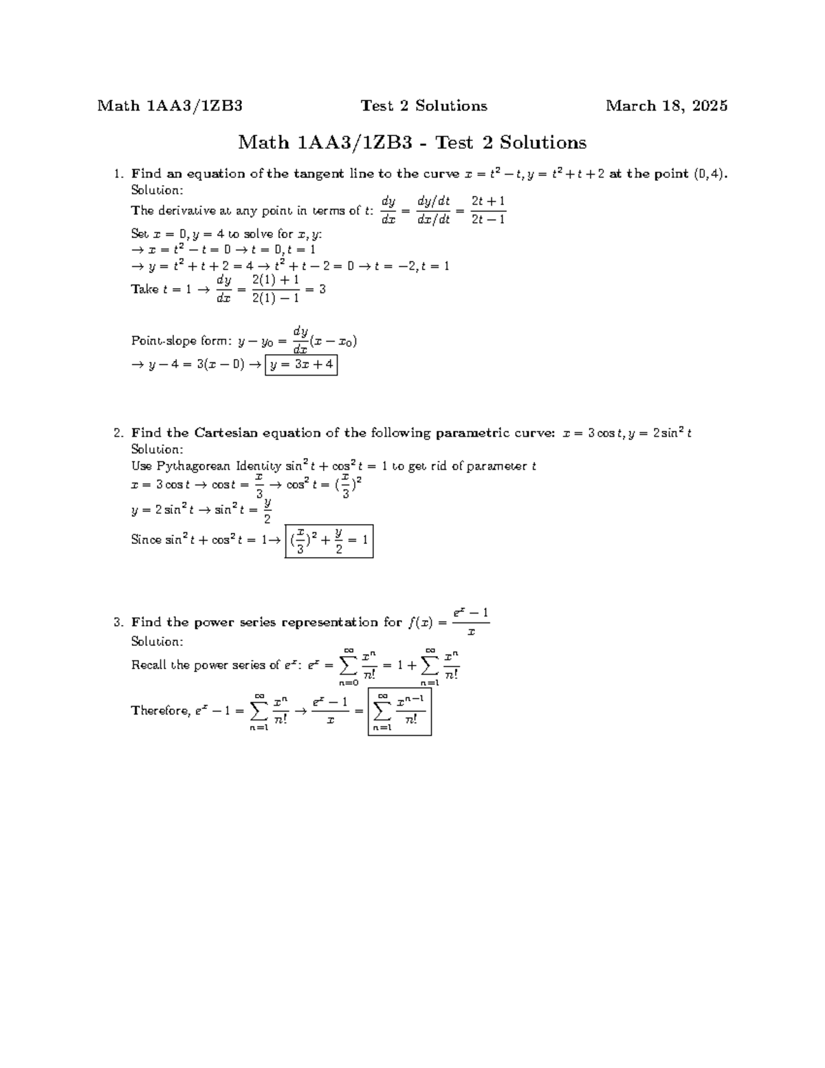 1ZB3 Math Test 2 Solutions - Detailed Explanations and Answers - Studocu