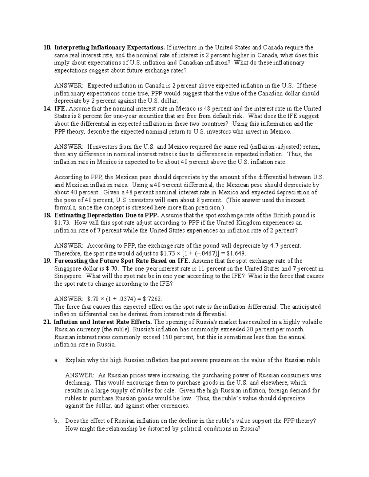 10. Assignment on Inflationary Expectations and Exchange Rates Analysis ...