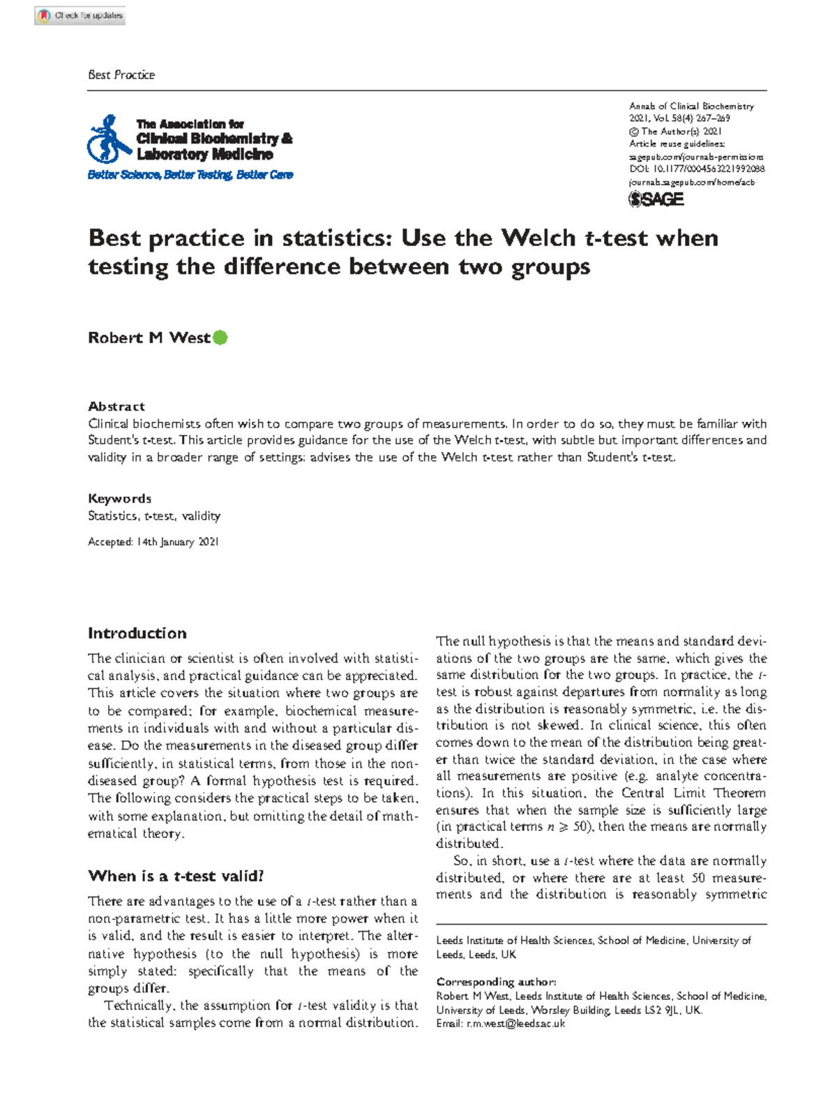 Best Practice in Statistics: Using the Welch T-Test for Group ...
