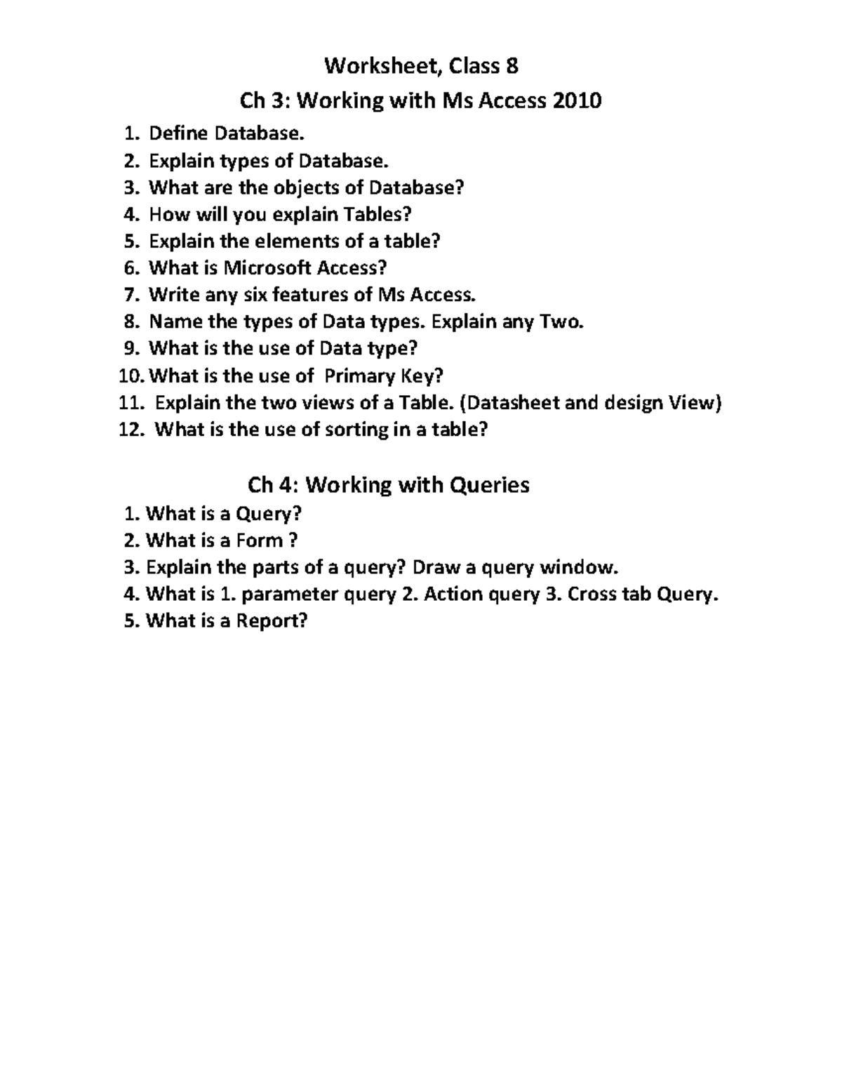 8compoct - Ahsjdkd - Worksheet, Class 8 Ch 3: Working with Ms Access ...