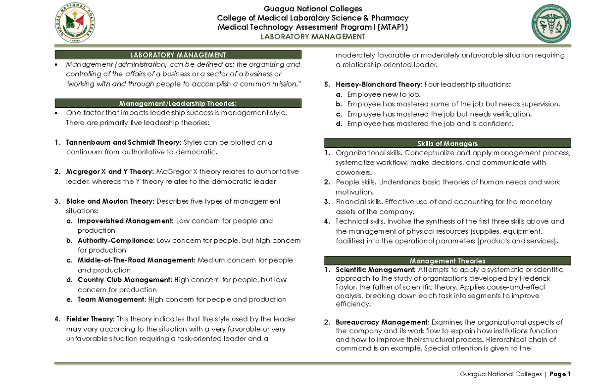 Laboratory Management in the Medical Technology Assessment Program ...