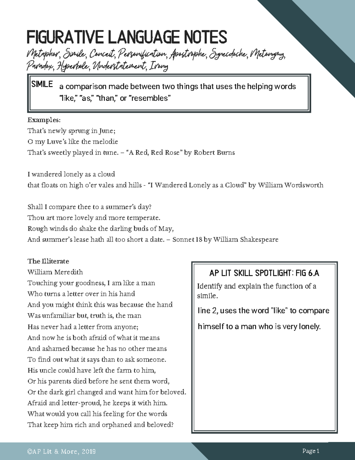 AP Literature Figurative Language Notes and Examples - Studocu