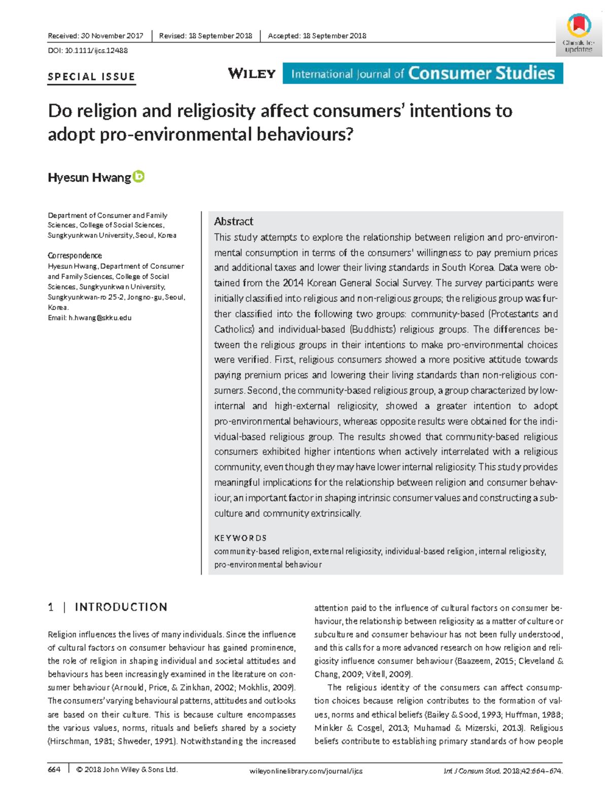 Hwang 2018 - The Impact of Religion and Religiosity on Consumer ...