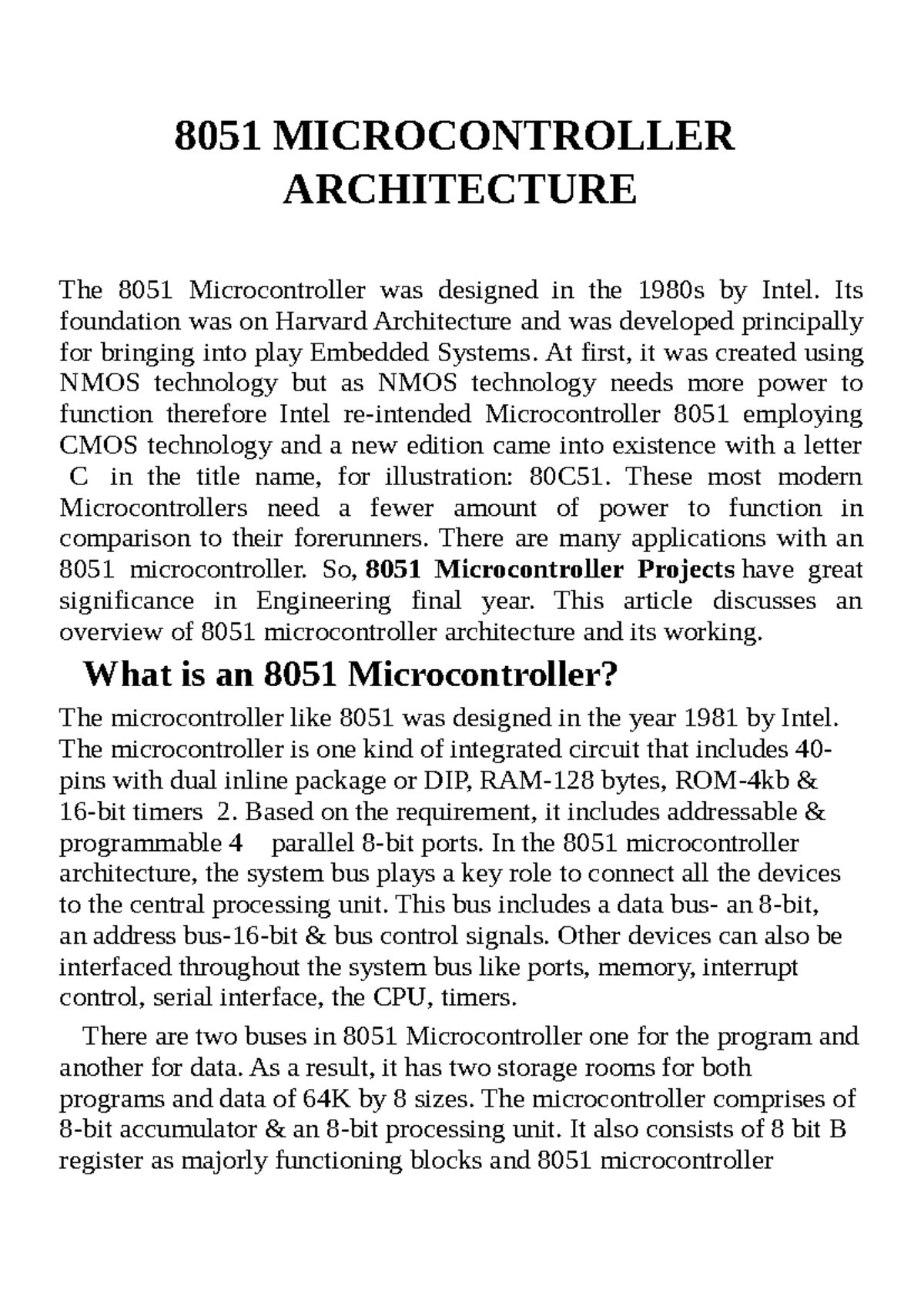 Wpdf 8051 Microcontroller Architecture - 8051 MICROCONTROLLER ...
