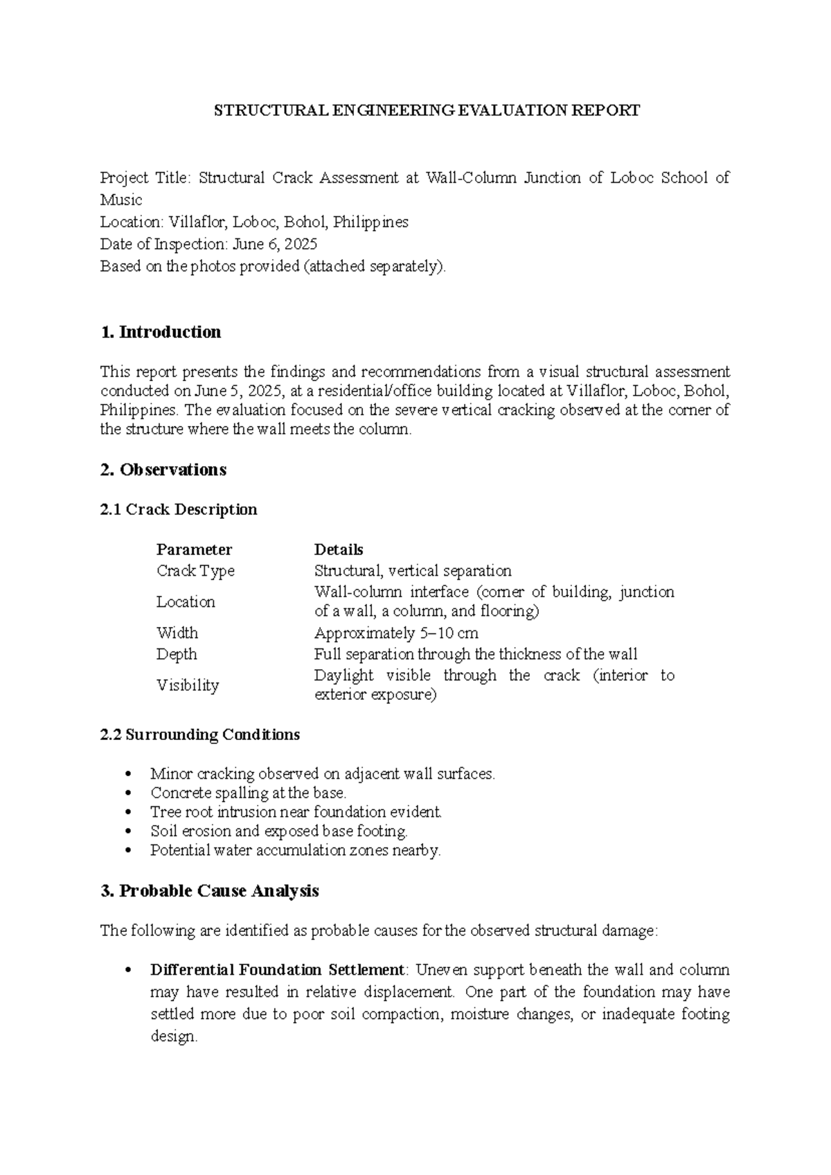 Structural Engineering Evaluation Report: Crack Assessment at Loboc ...