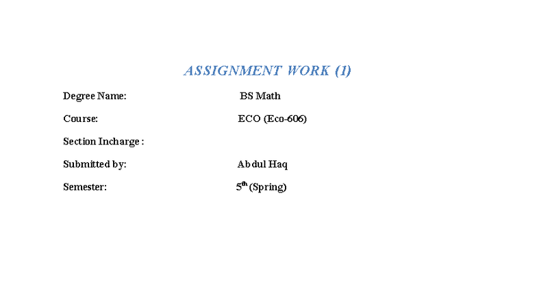 ECO 606 Assignment 1 Solution: Equilibrium Price & Output Analysis ...