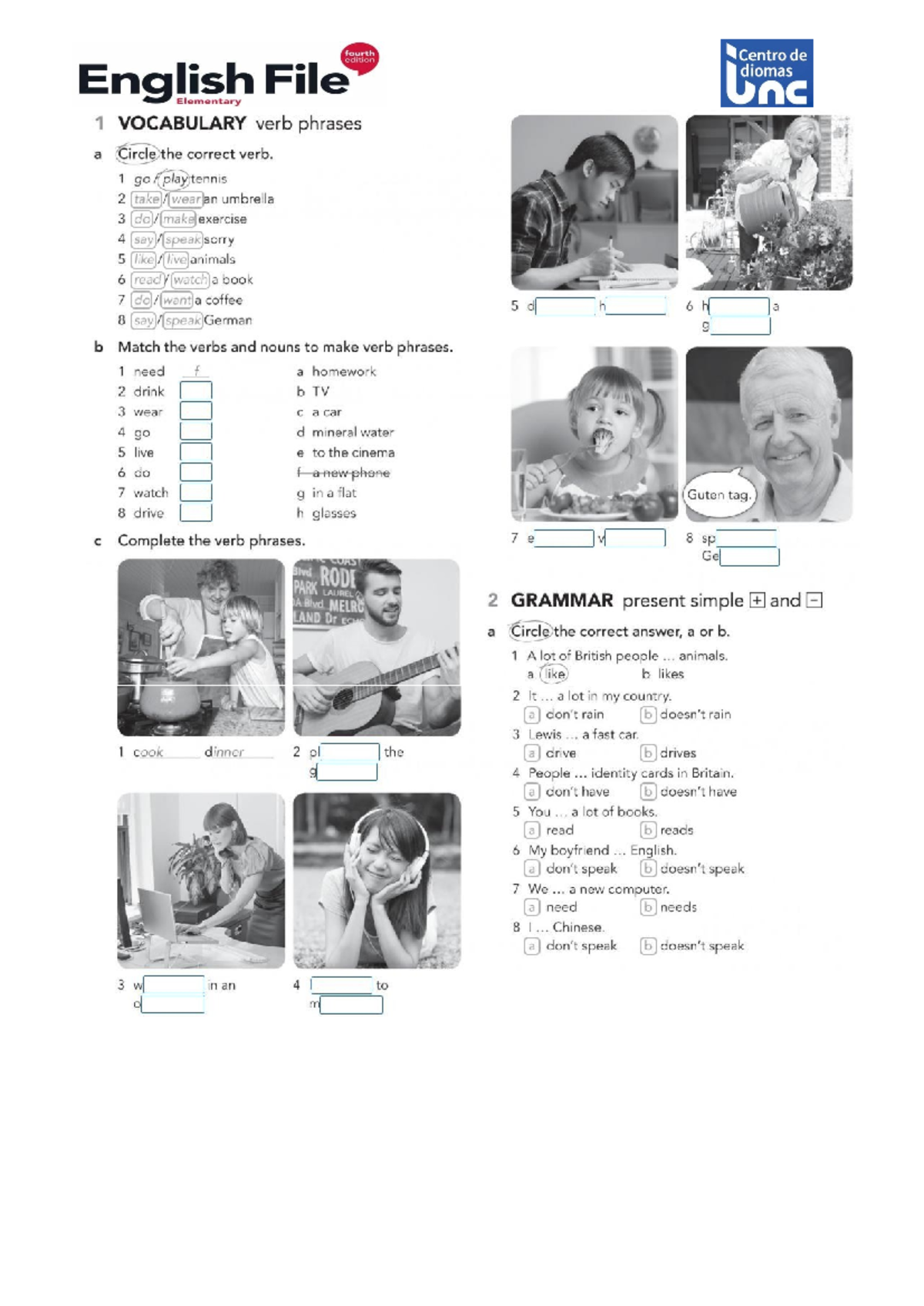 Centro de English Elementary File Unc 1: Verb Phrases & Grammar ...