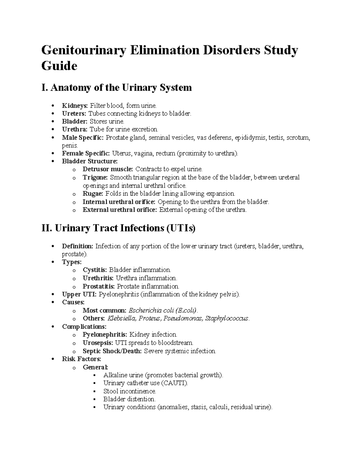 Genitourinary Elimination Disorders Study Guide: Anatomy & UTIs ...