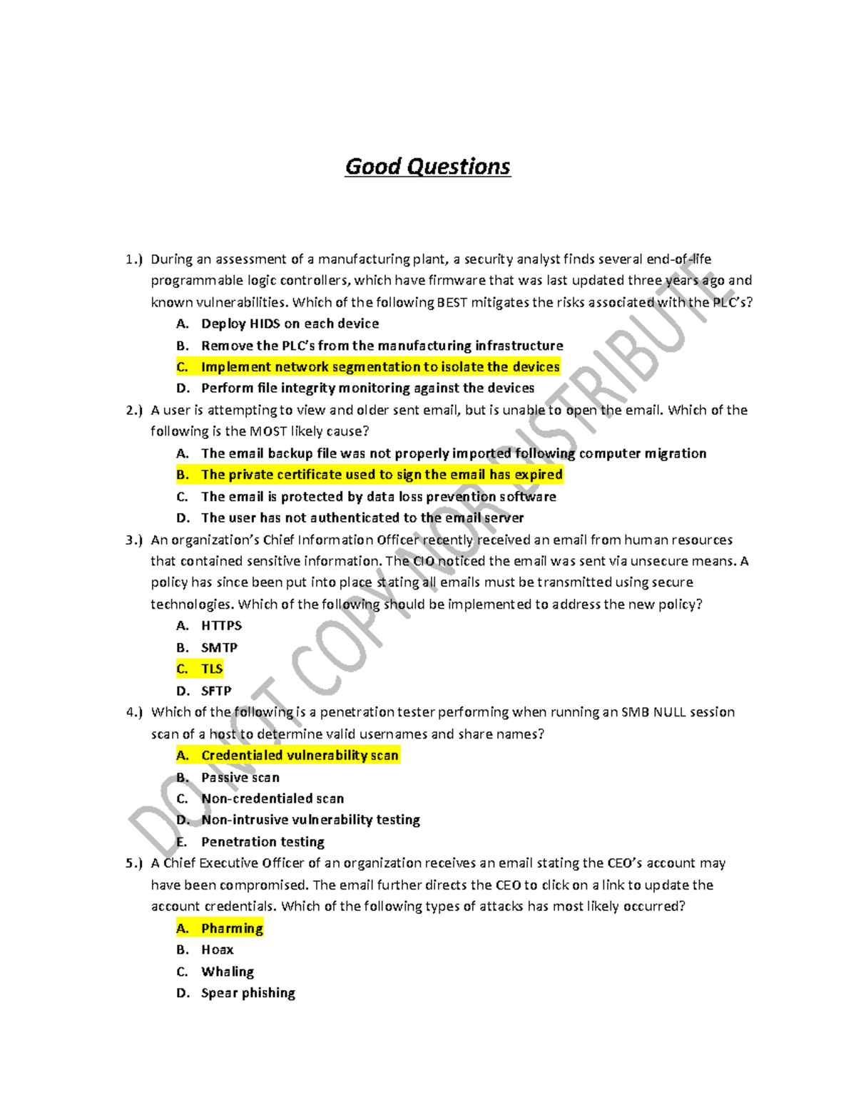 601-Sec: Quiz Questions & Answer Key for Review - Studocu