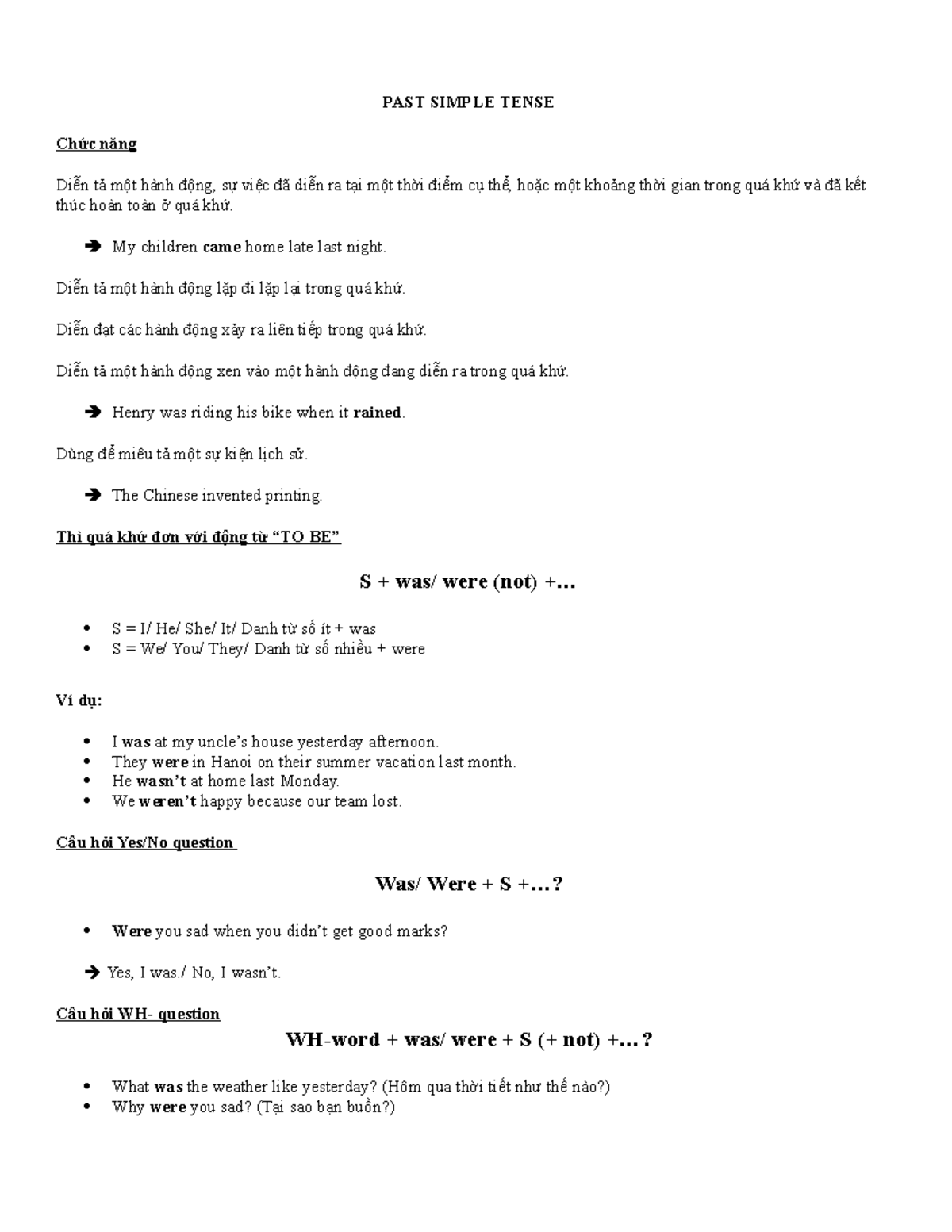 Past Simple Tense Lessons and Exercises for English Class - Studocu