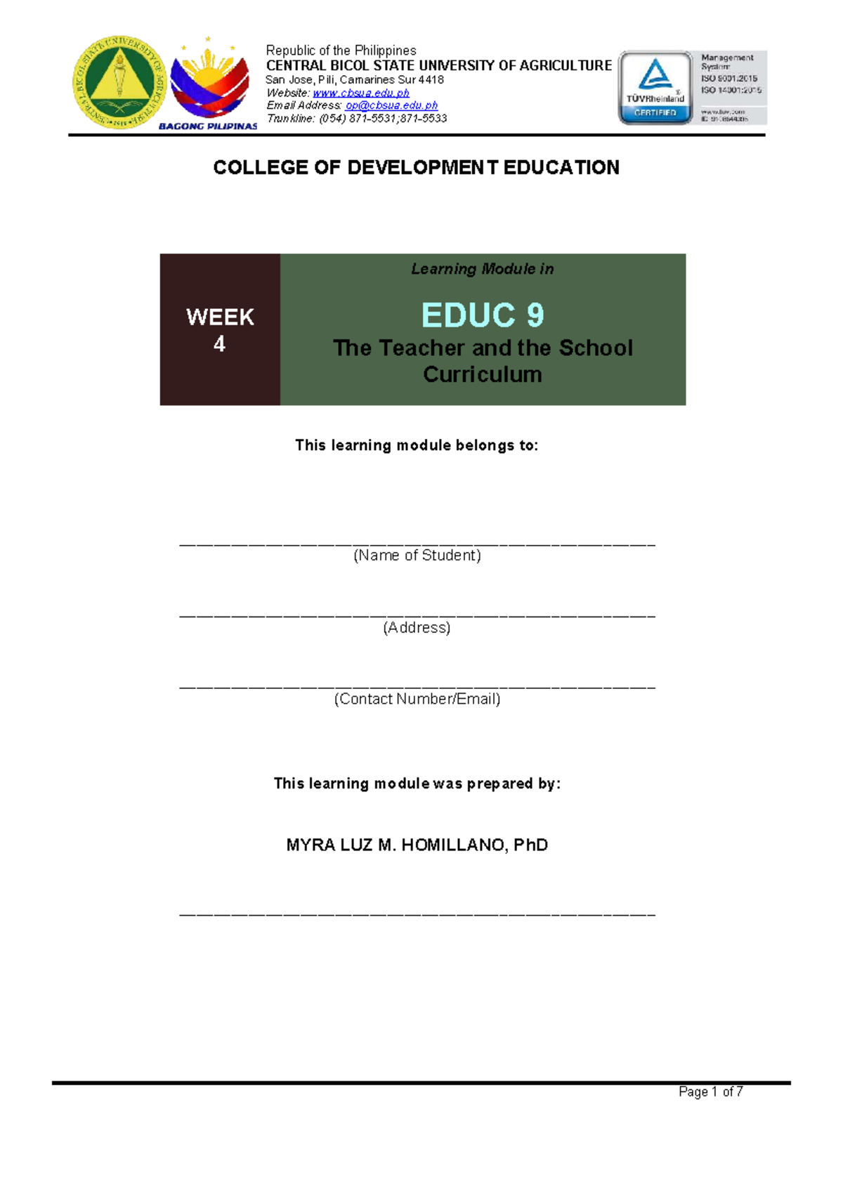 WEEK 4 Learning Module: Approaches to the School Curriculum (EDUC 9 ...