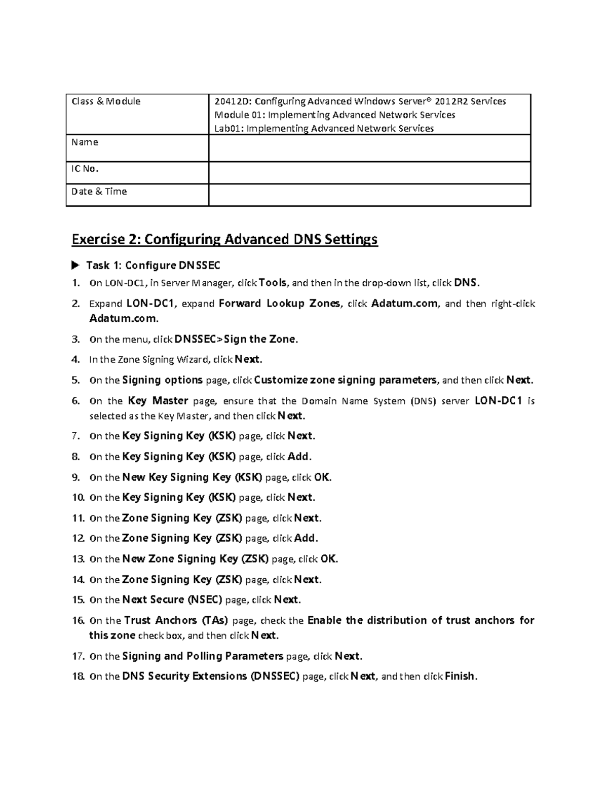 Class Module 20412D: Lab01 - Configuring Advanced DNS Settings - Studocu