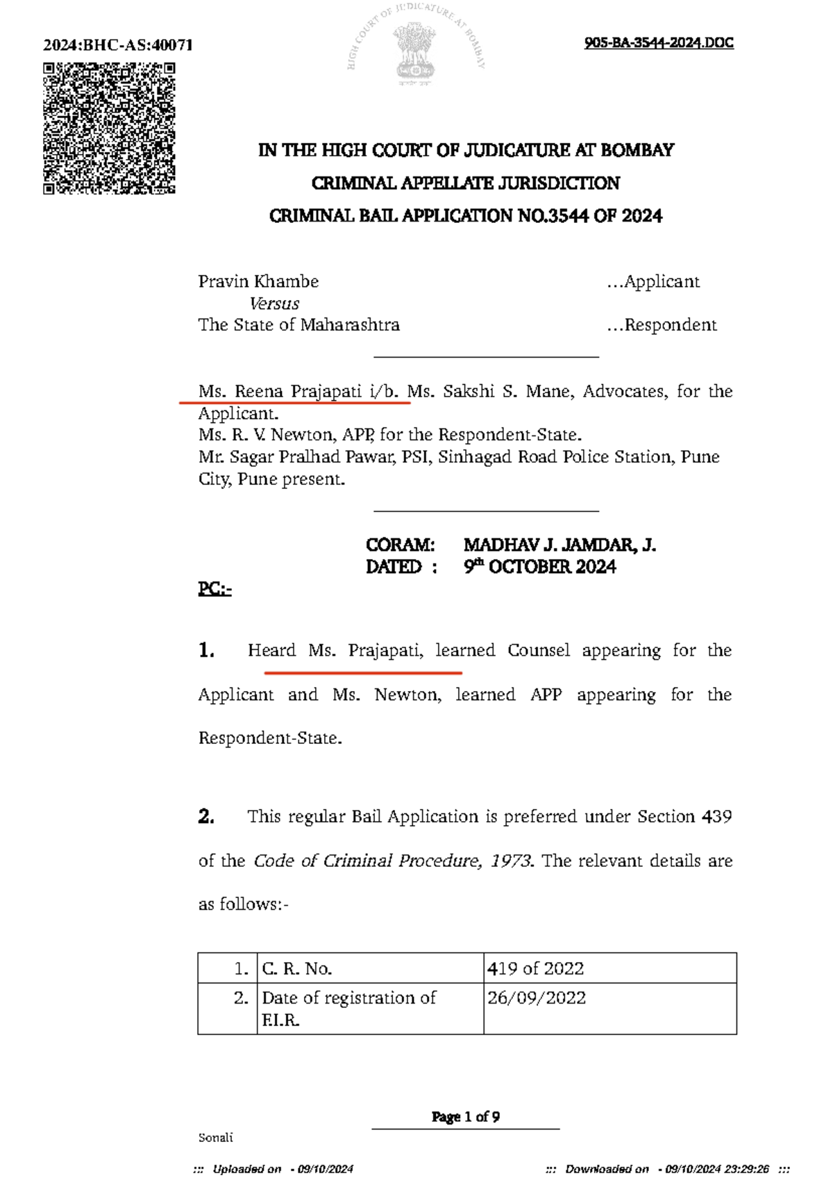 Criminal Bail Application (CBA) No. 3544/2024: U/S 302 IPC Case - Studocu