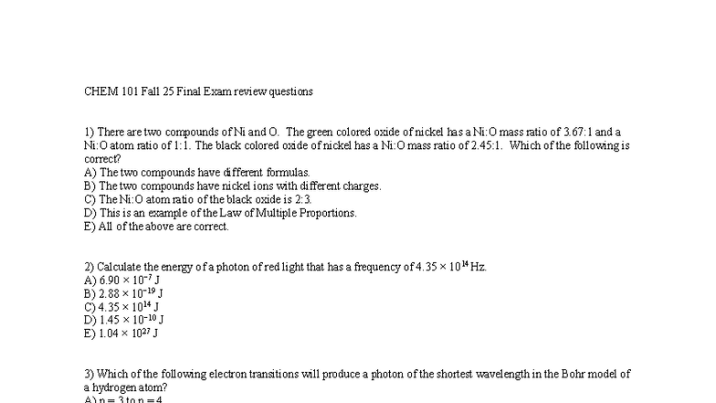 CHEM 101 F25 Final Exam Review Questions and Answers - Studocu