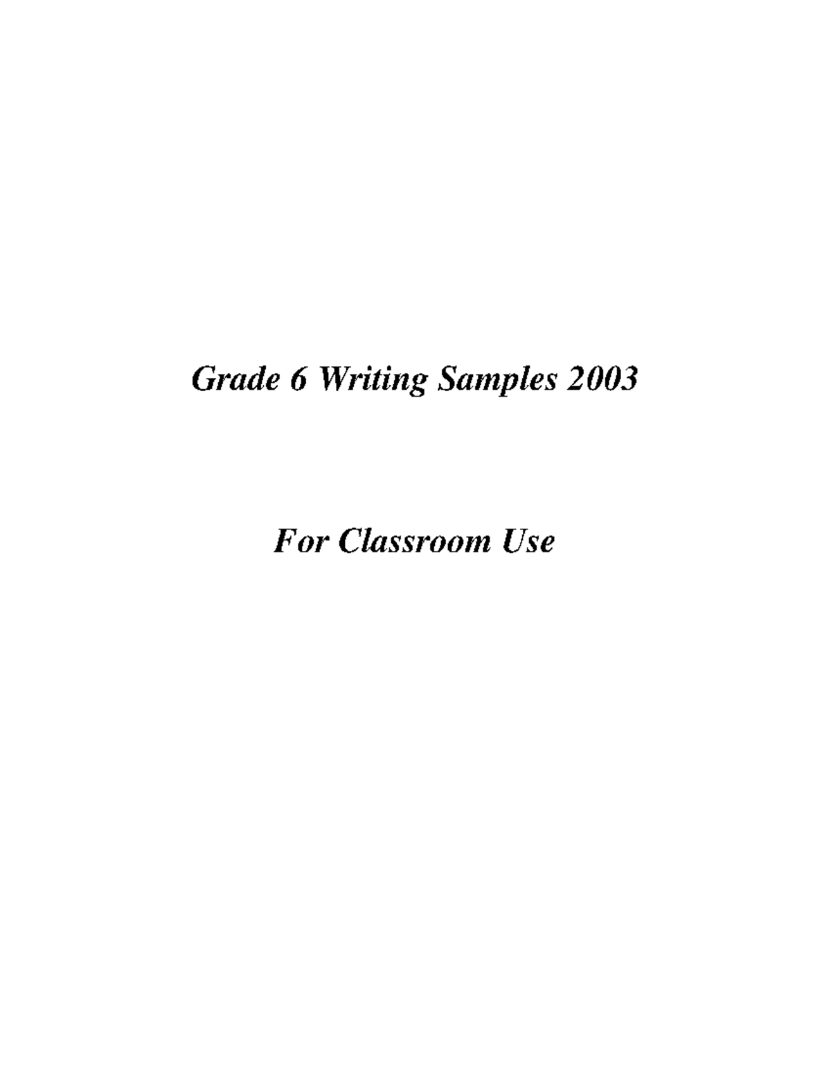 ELA6 Writing Samples 2003: Grade 6 Narrative Practice - Studocu