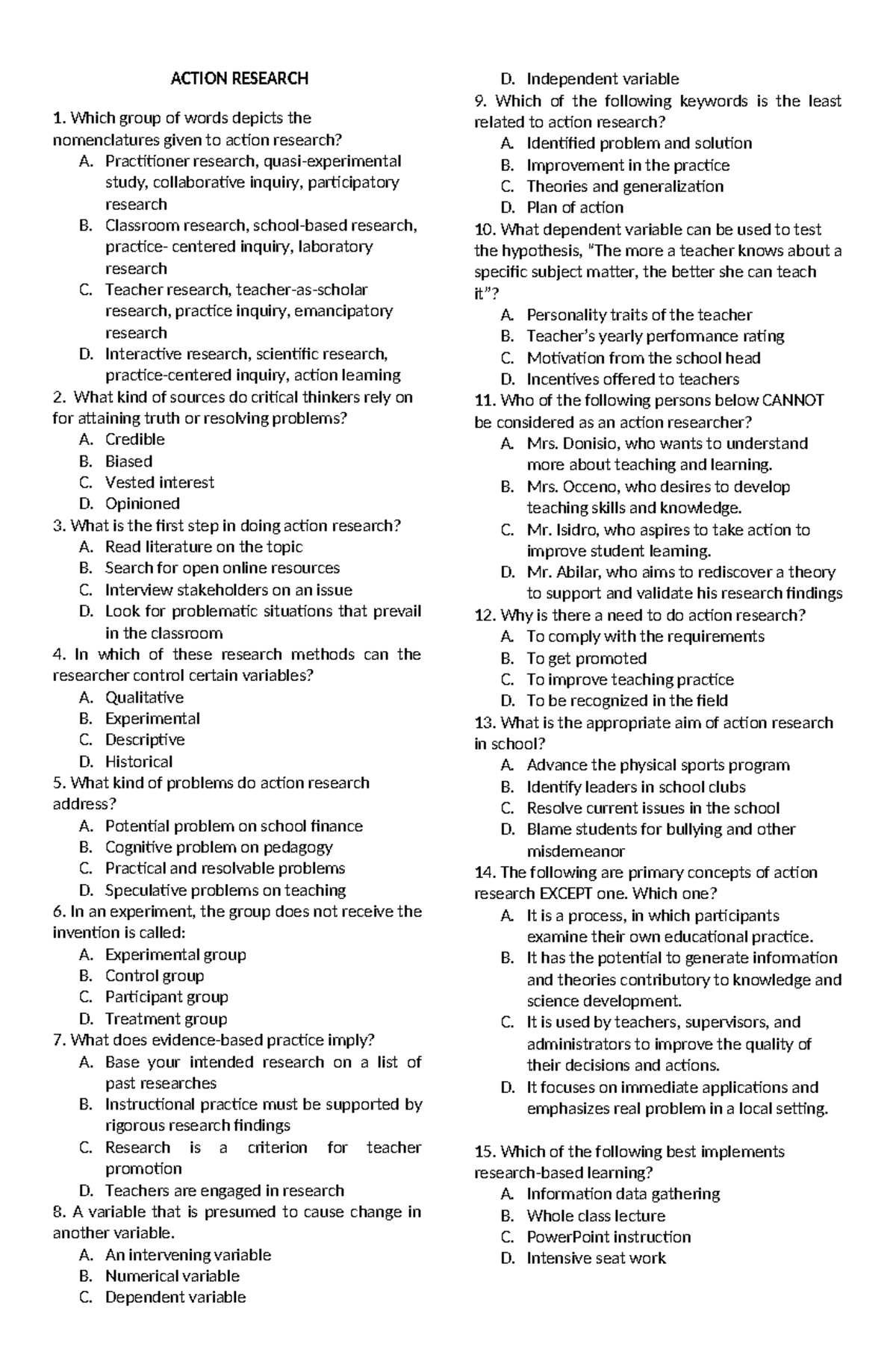 Enhancement Action Research: 50 Key Questions and Answers - Studocu