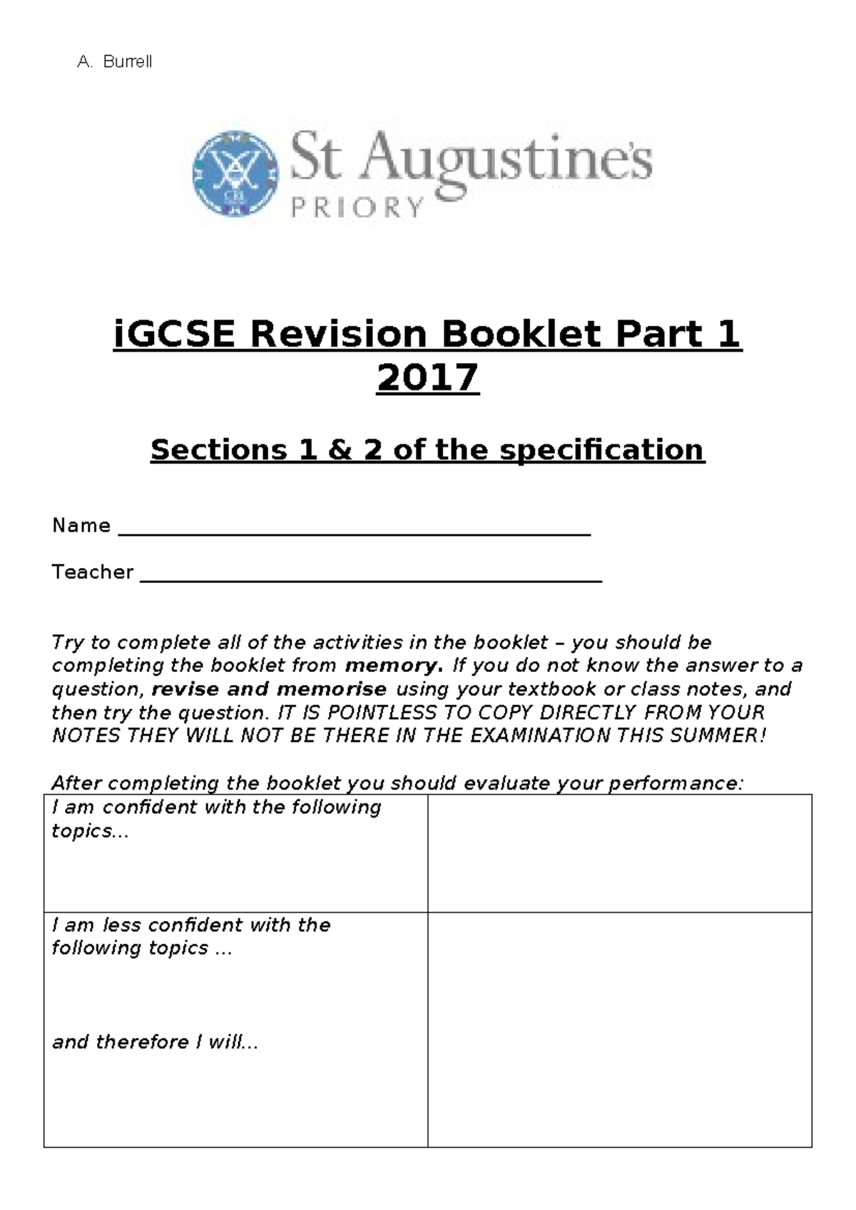 iGCSE Biology Revision Notes - Markscheme & Activities (Part 1) - Studocu