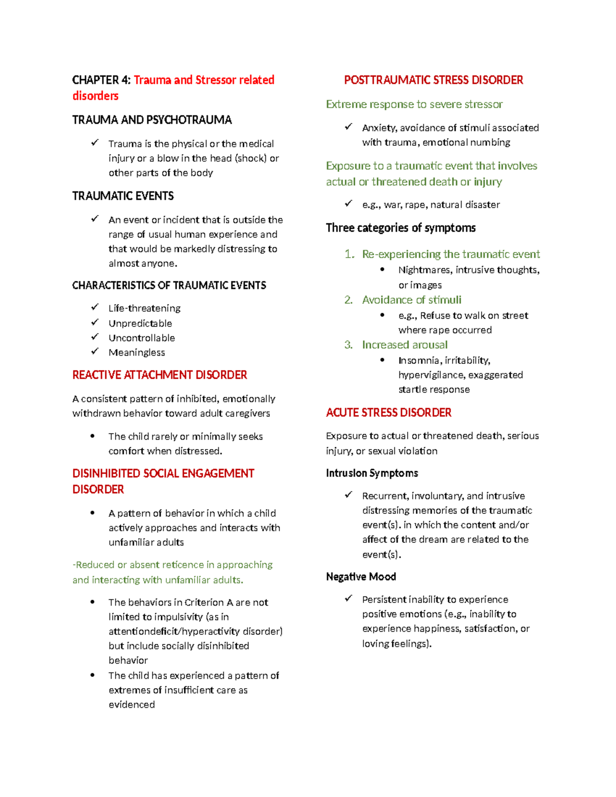 AB Psych - Chapter 4: Trauma & Stressor-Related Disorders Summary - Studocu