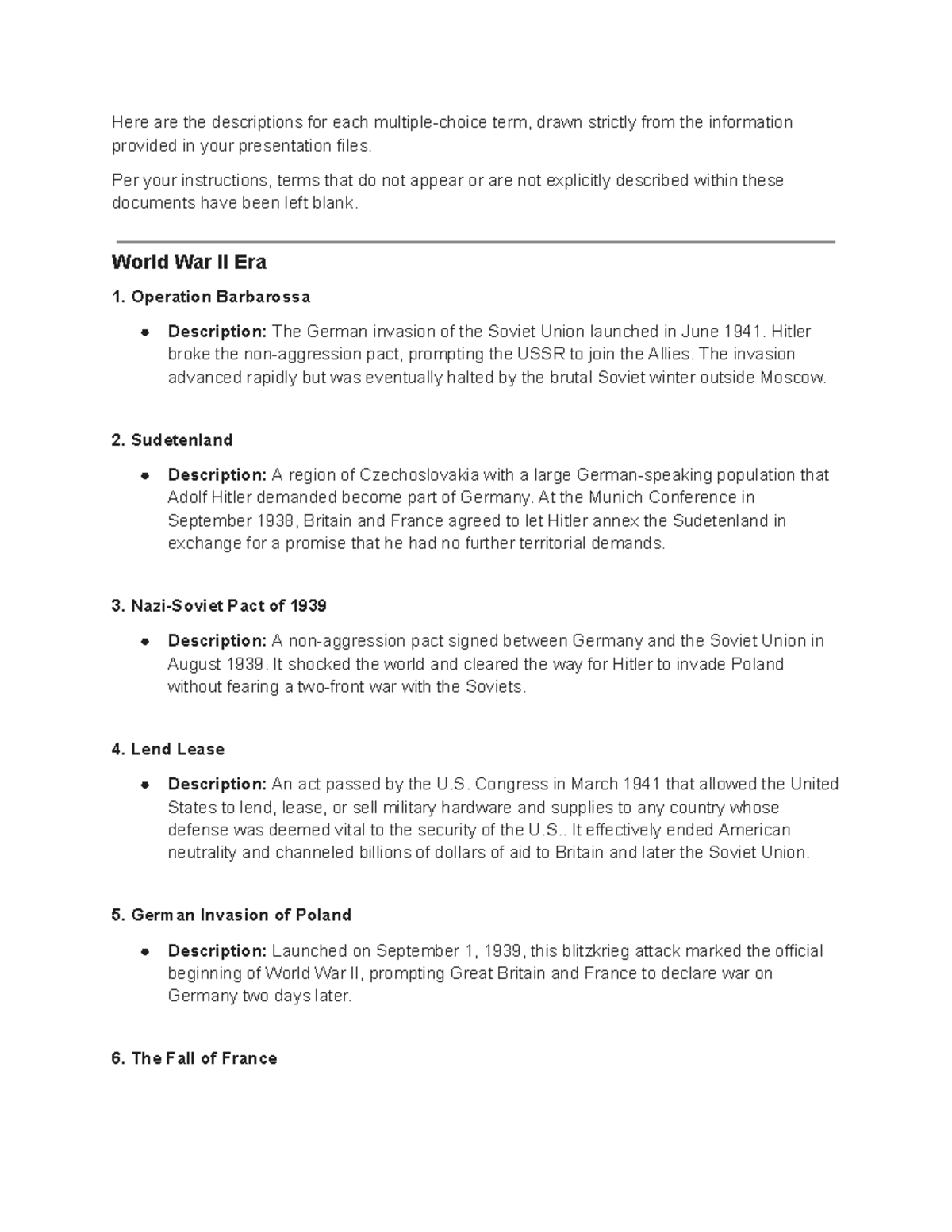 World War II Key Terms and Descriptions - Studocu