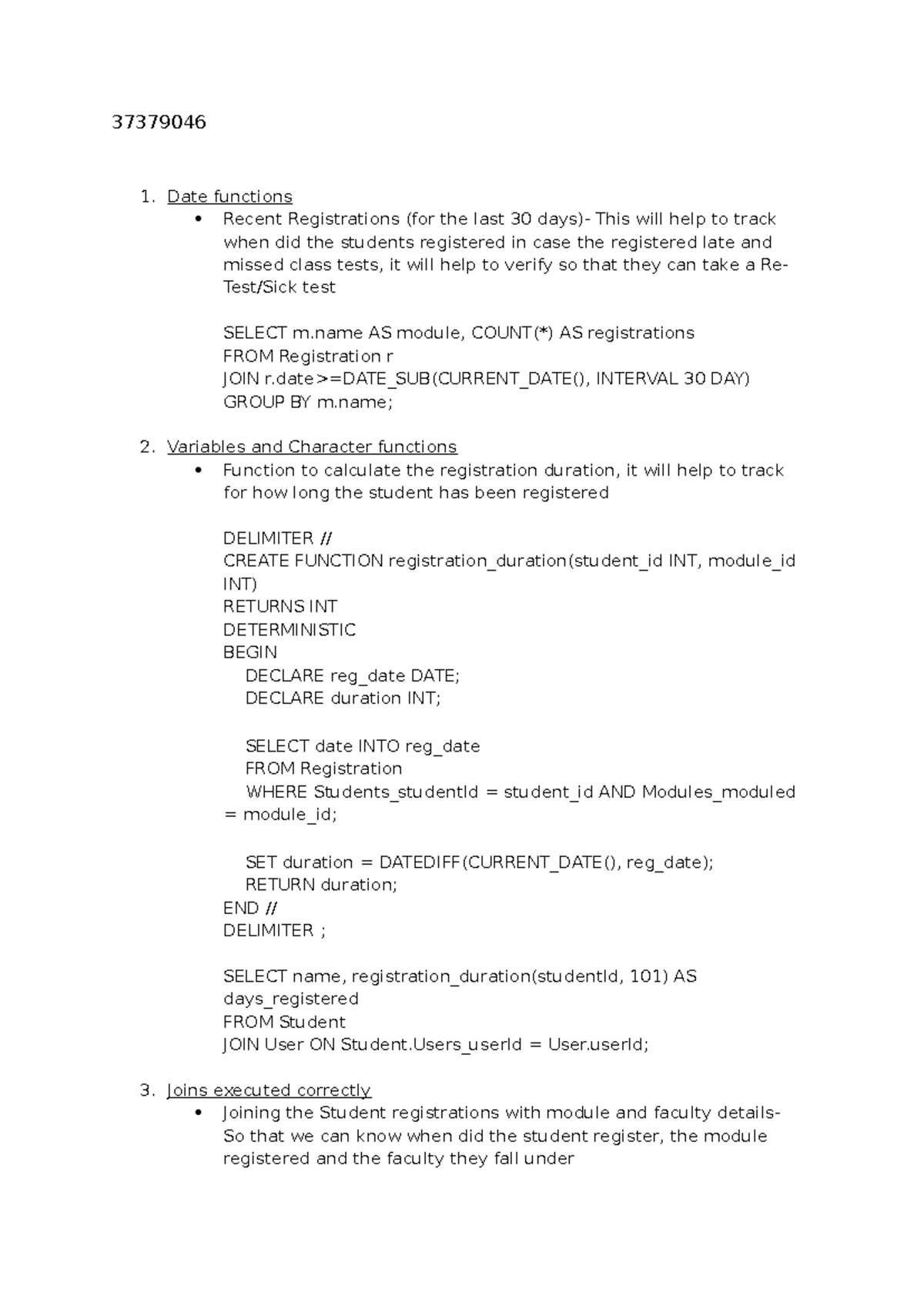 SQL Database Functions and Registrations Analysis (37379046) - Studocu
