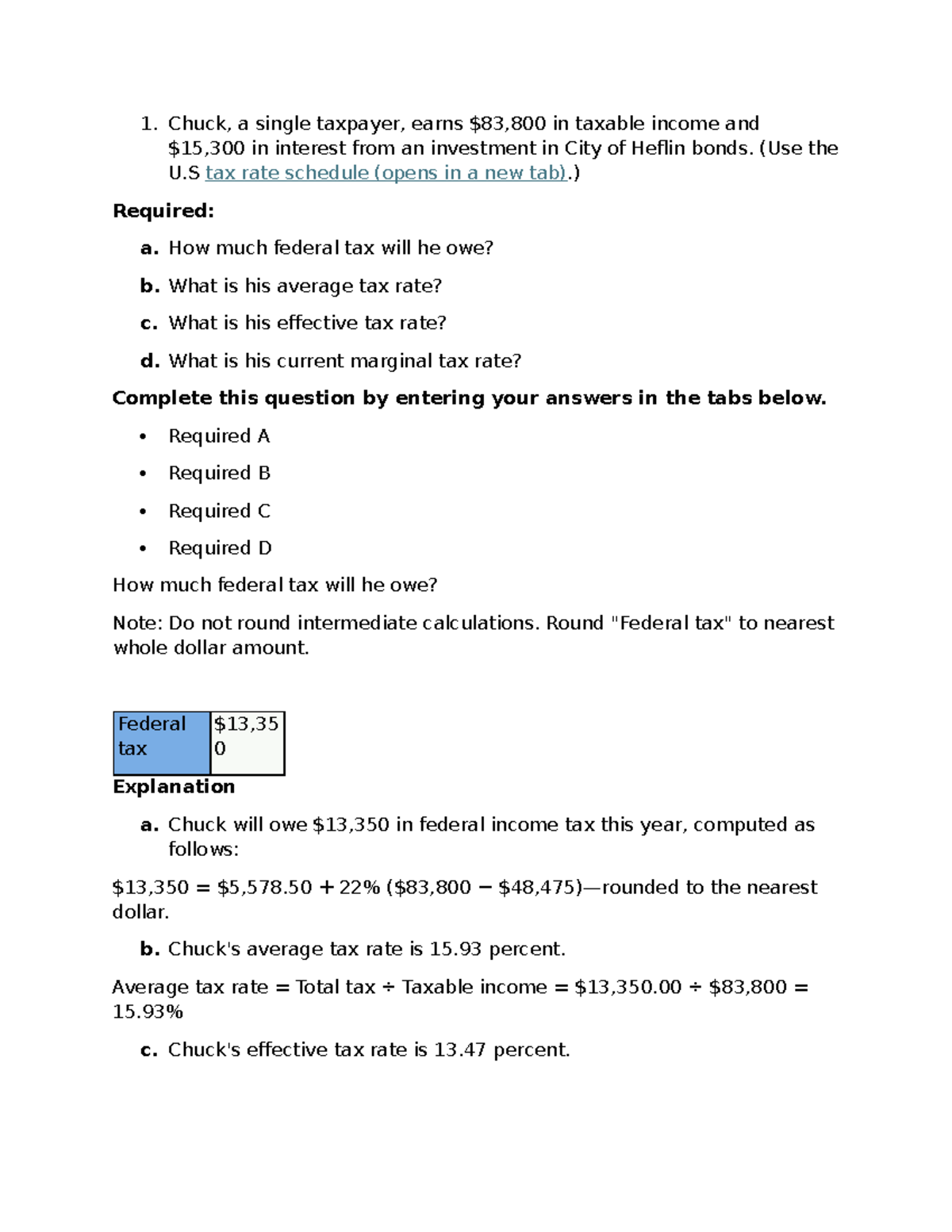 Tax Assignment Overview: Federal Tax Calculations & Equity Analysis ...