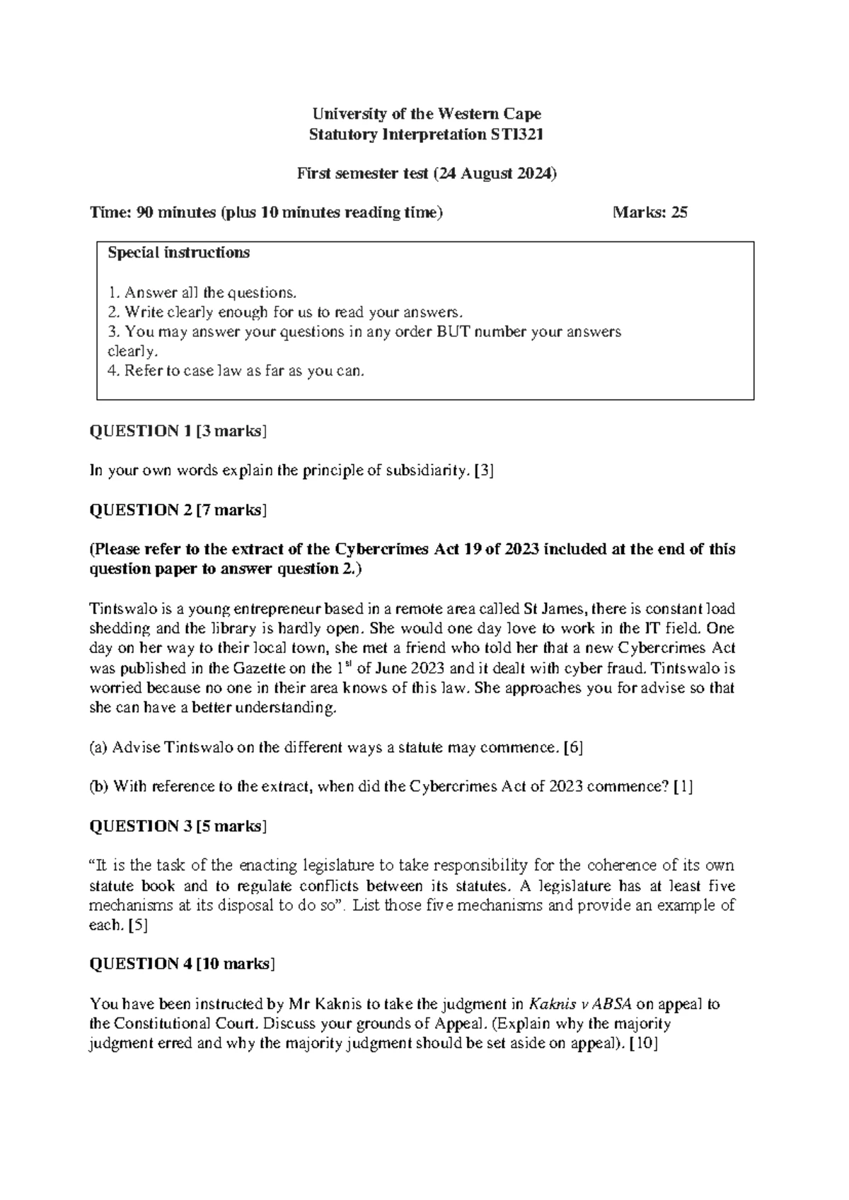 Statutory Interpretation Memorandum for Third Semester Test: 28 Sep ...