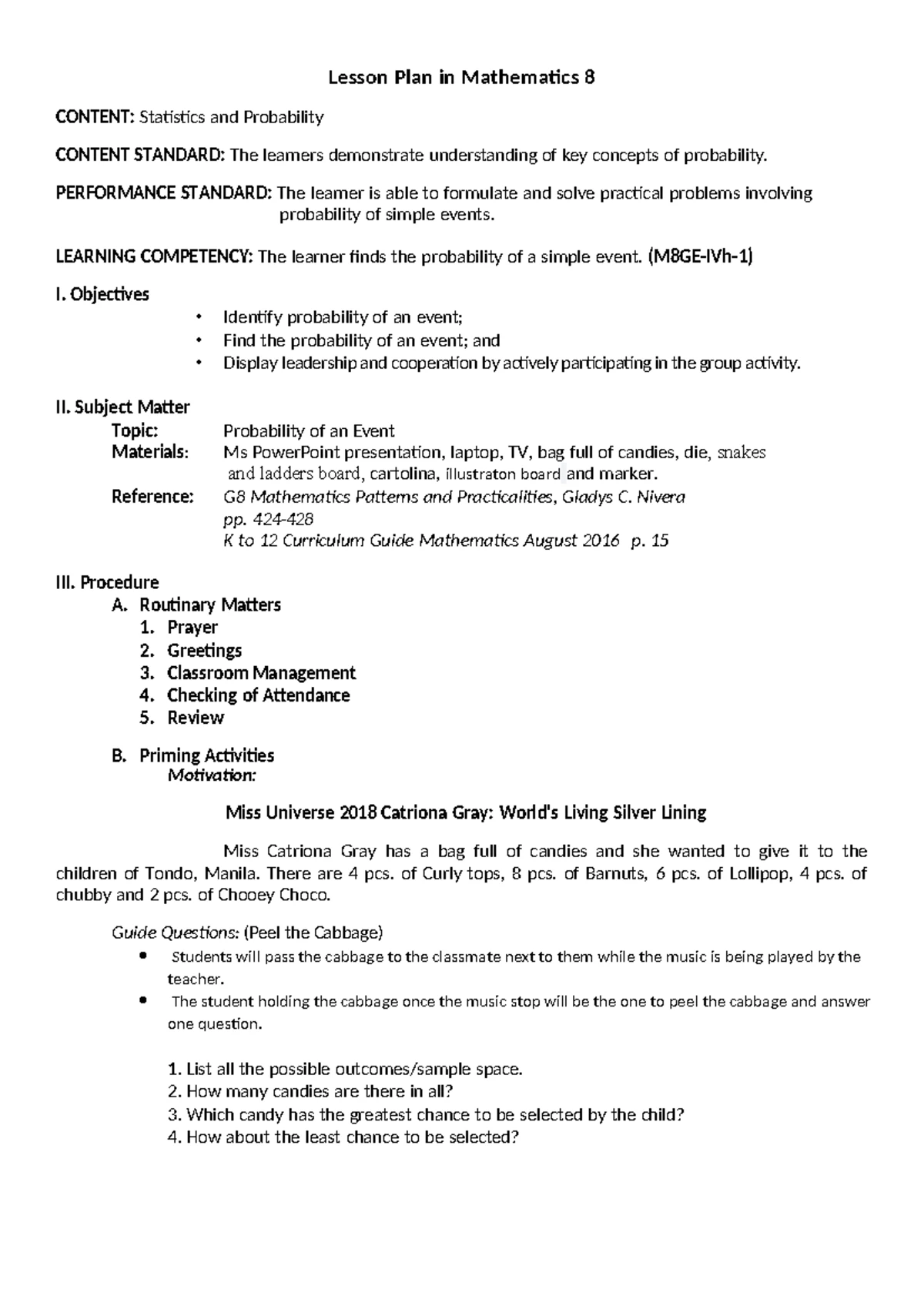 Lesson Plan: Proving Theorems on Isosceles Triangle (M8GE-IIIg) - Studocu