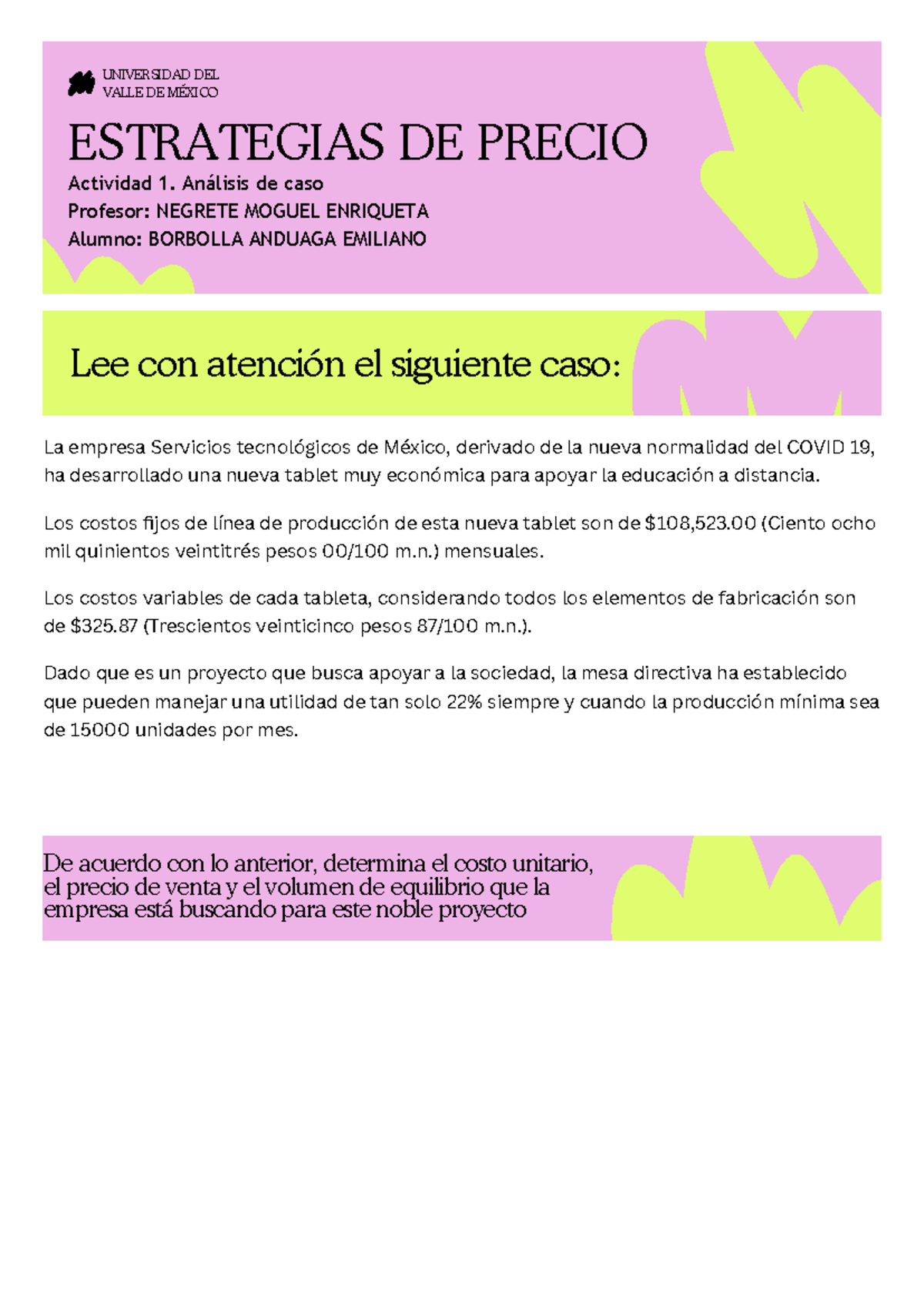 Actividad 1: Análisis de Caso y Estrategias de Precio en COVID-19 - Studocu