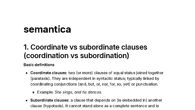 Semantica 1: Coordinate vs Subordinate Clauses Explained - Studocu