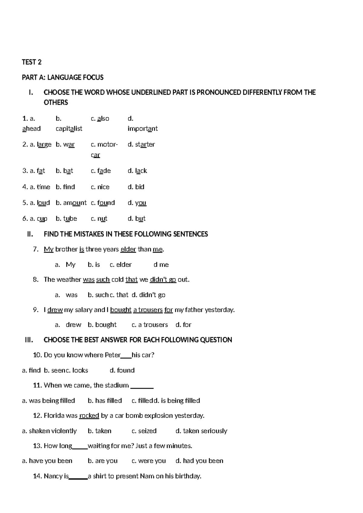 English Language Review: Test 2 Preparation & Practice Questions - Studocu