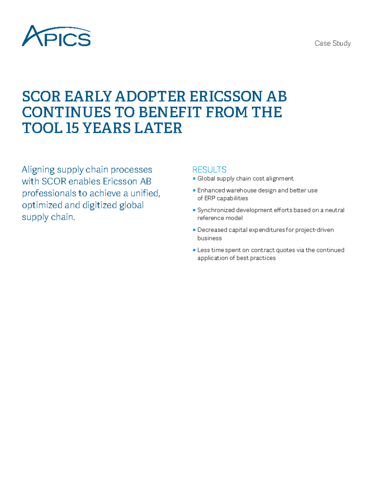 Ericsson Case Study: SCOR Model Impact on Global Supply Chain - Studocu