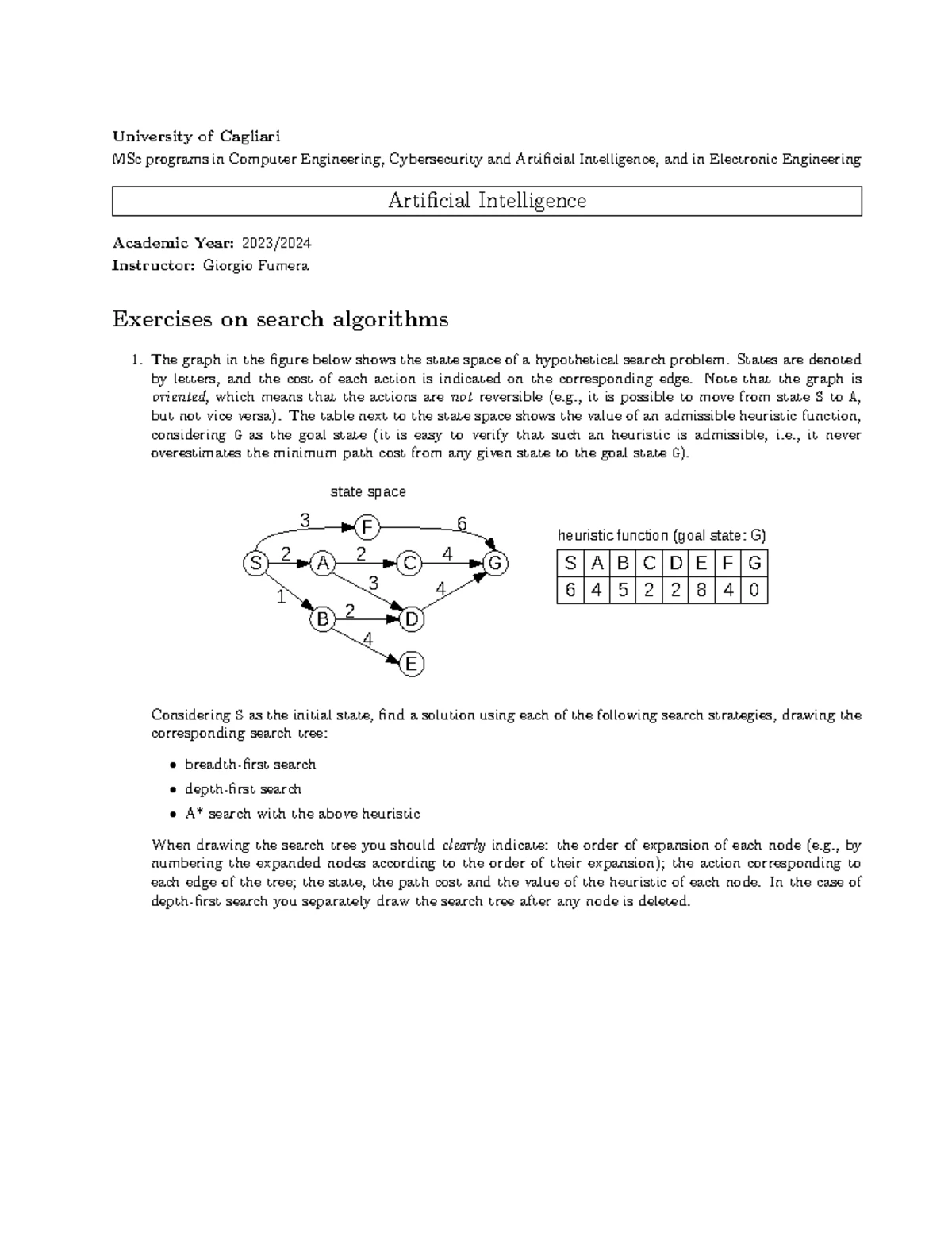 AI Exercises - Search & Adversarial Strategies Overview - Studocu