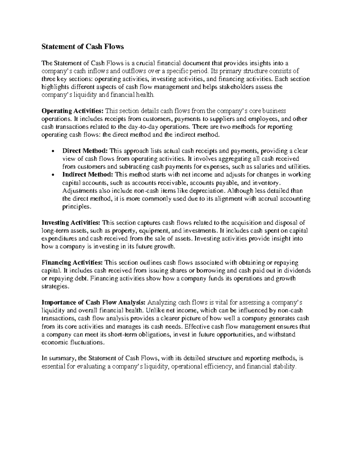 Cash Flow Analysis: Understanding the Statement of Cash Flows - Studocu