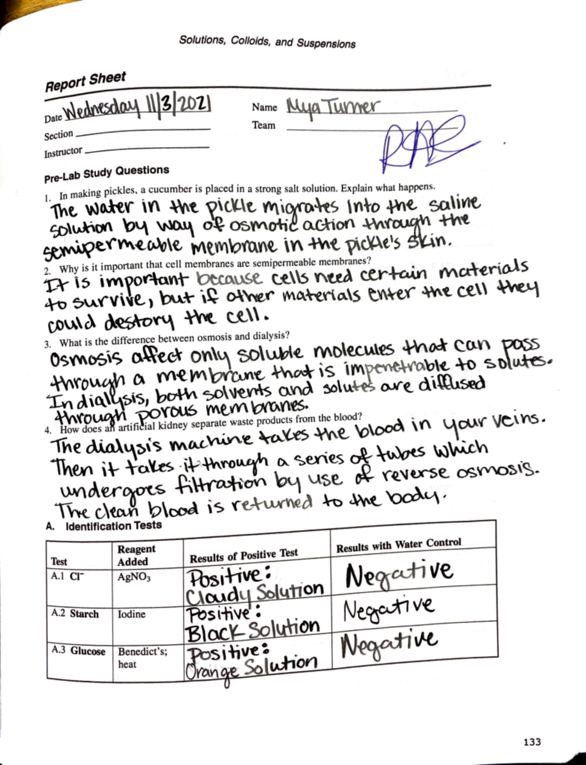 Chem Lab Report #9: Solutions, Colloids, and Dialysis Analysis - Studocu