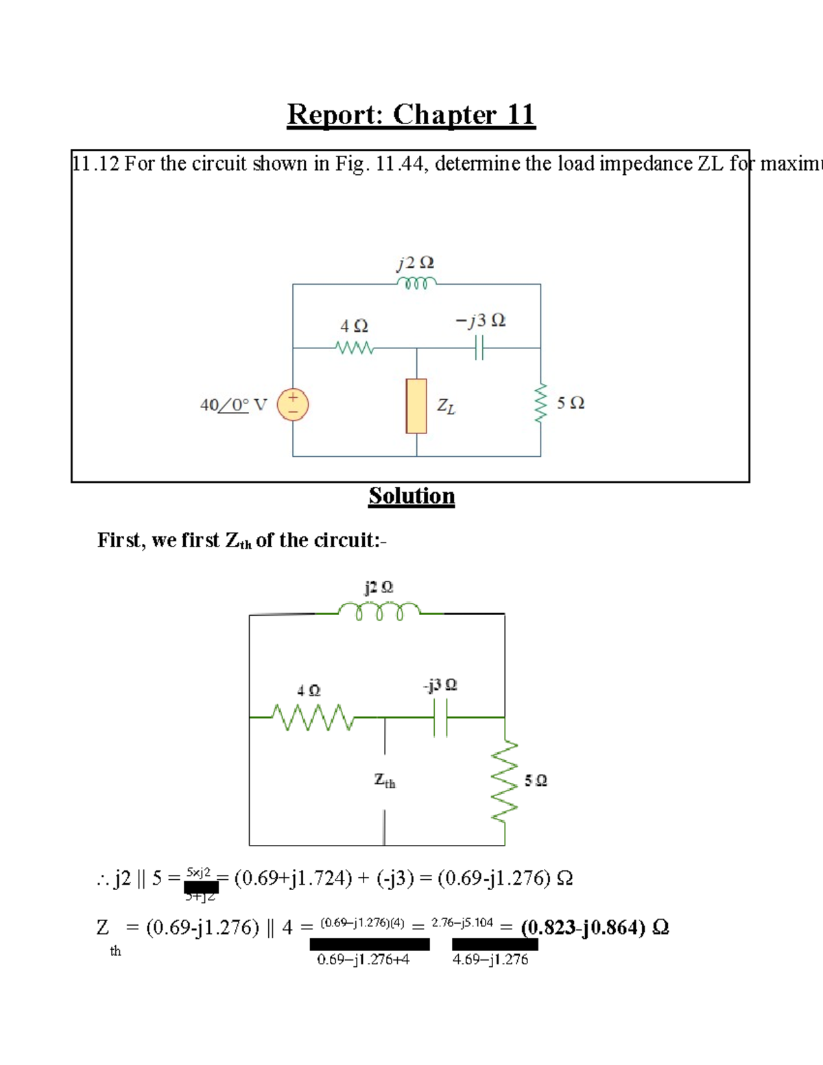 Circuit Homework for Electrical Engineering - Analysis of Zth and Vth ...