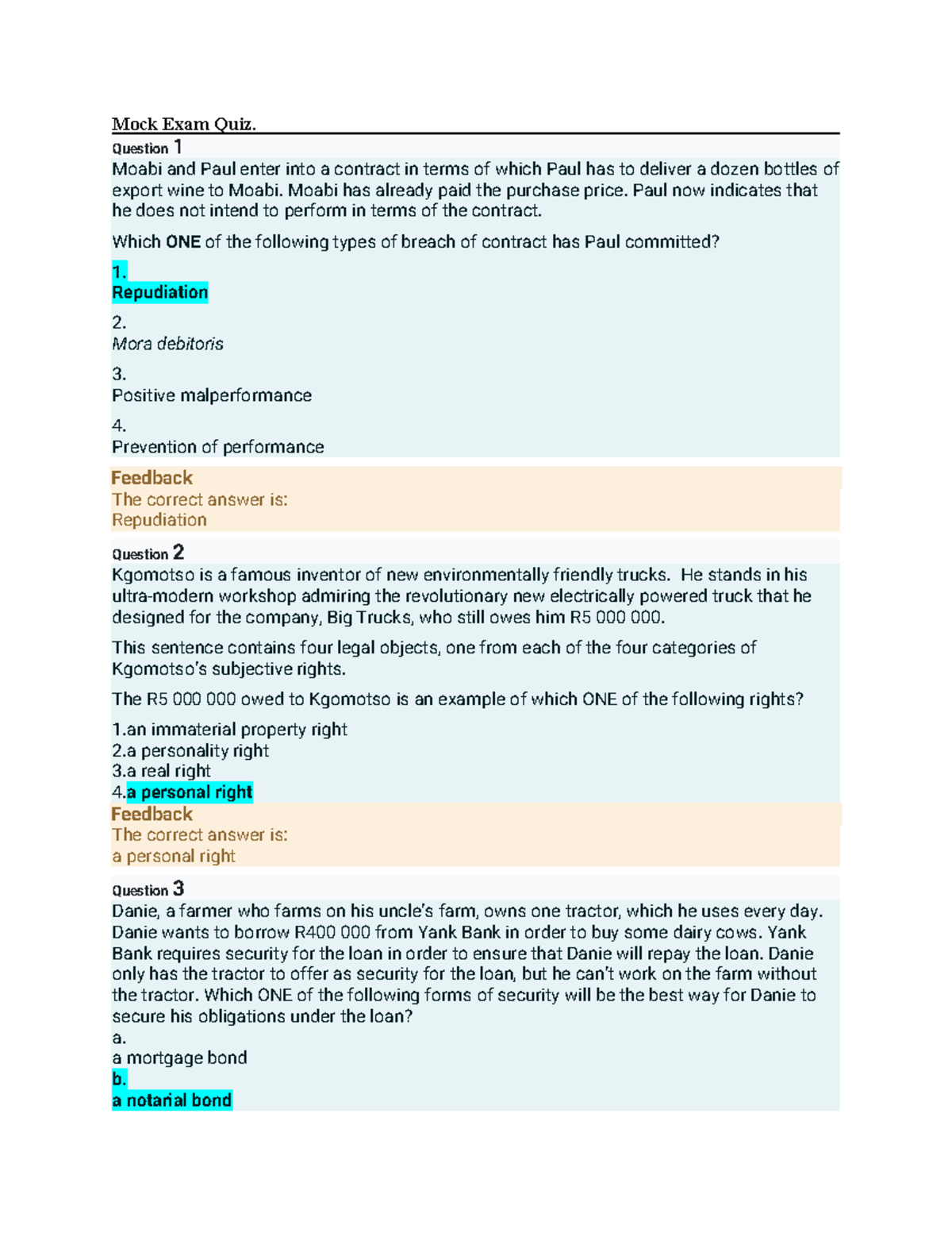 Mock Exam Quiz - Practice Questions for Law 101 - Studocu