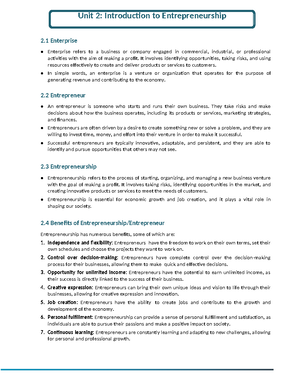 Unit 1 notes - 1 Business Business is the act of providing goods or ...