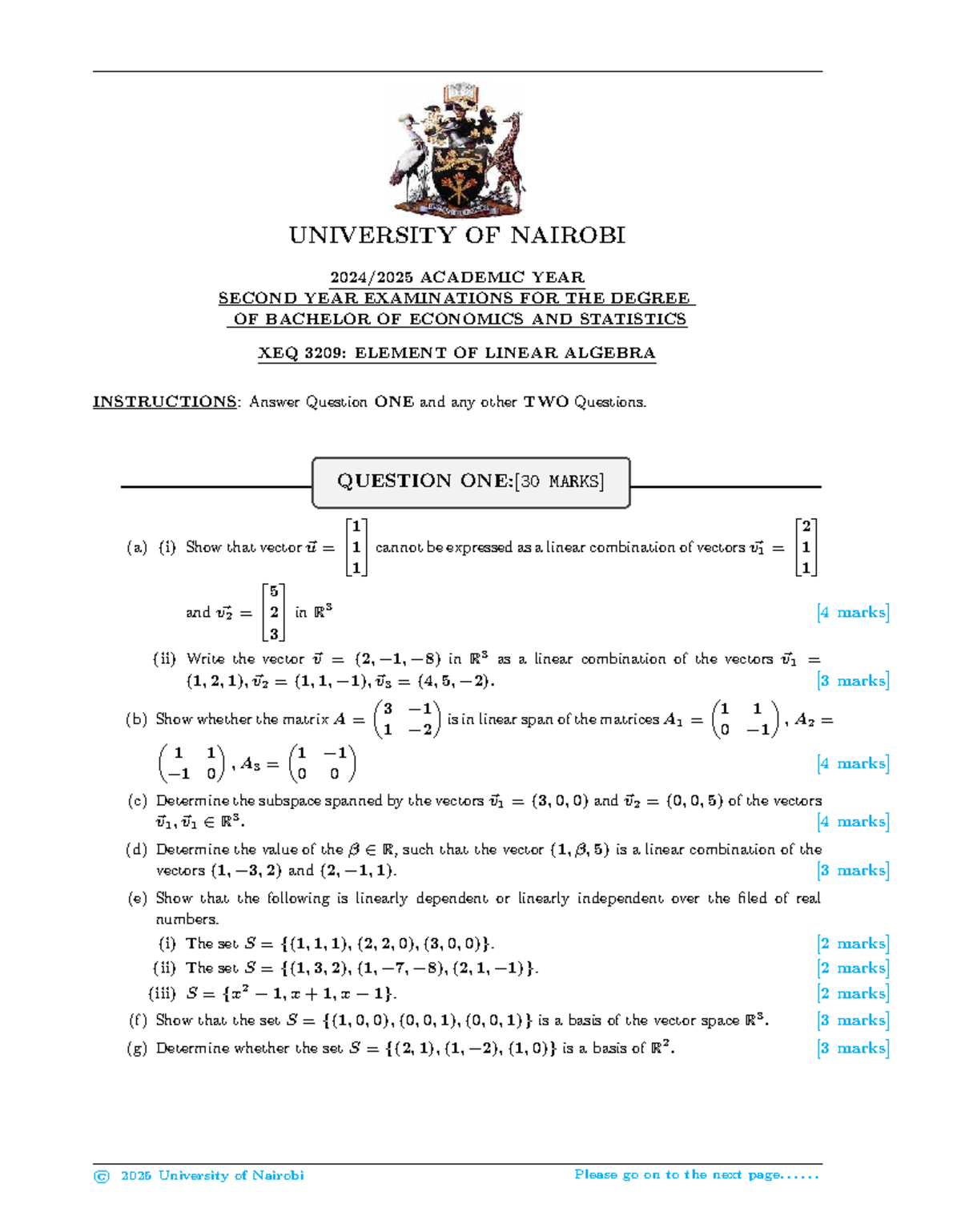 SMA 3209: Final Exam Notes on Elements of Linear Algebra - Studocu