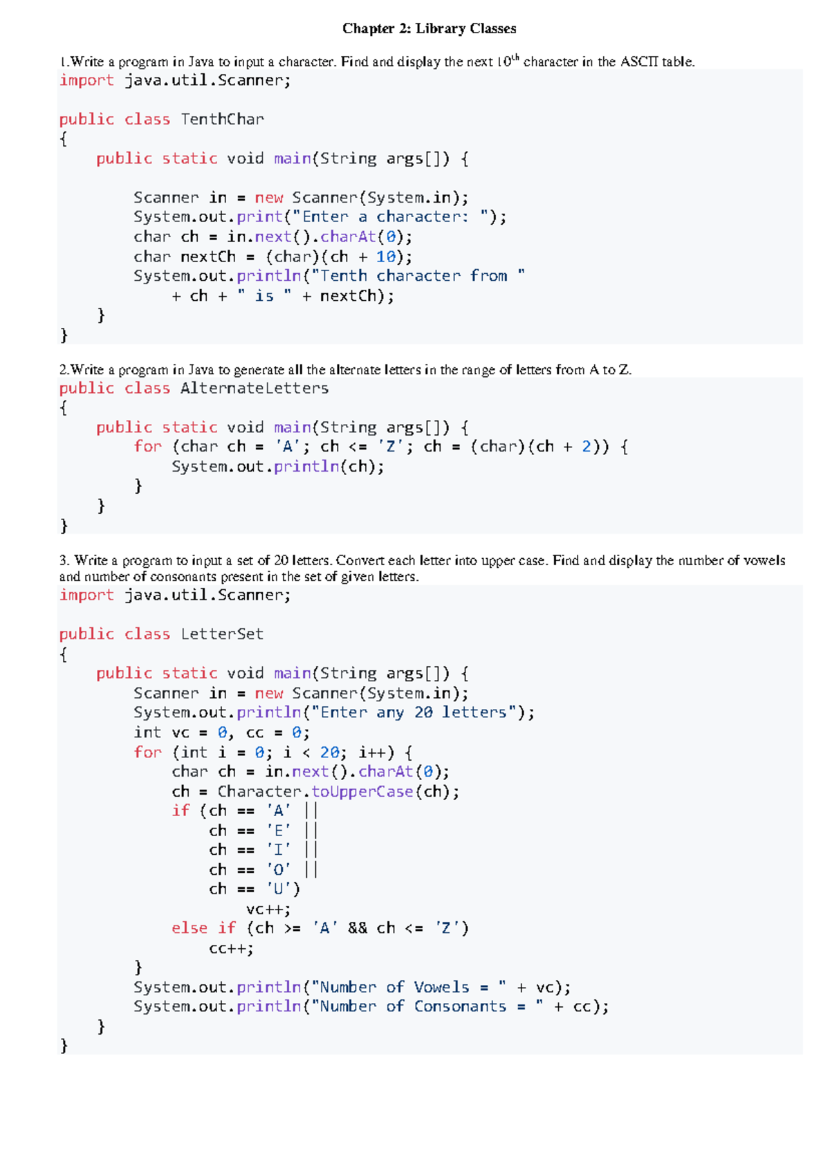 Chapter 2: Library Classes - Unsolved Java Programs - Studocu