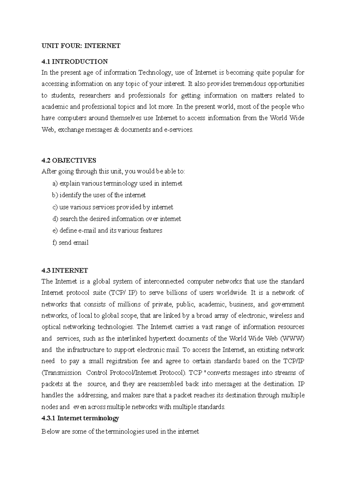 Unit 4 Notes: Understanding the Internet and Its Services - Studocu