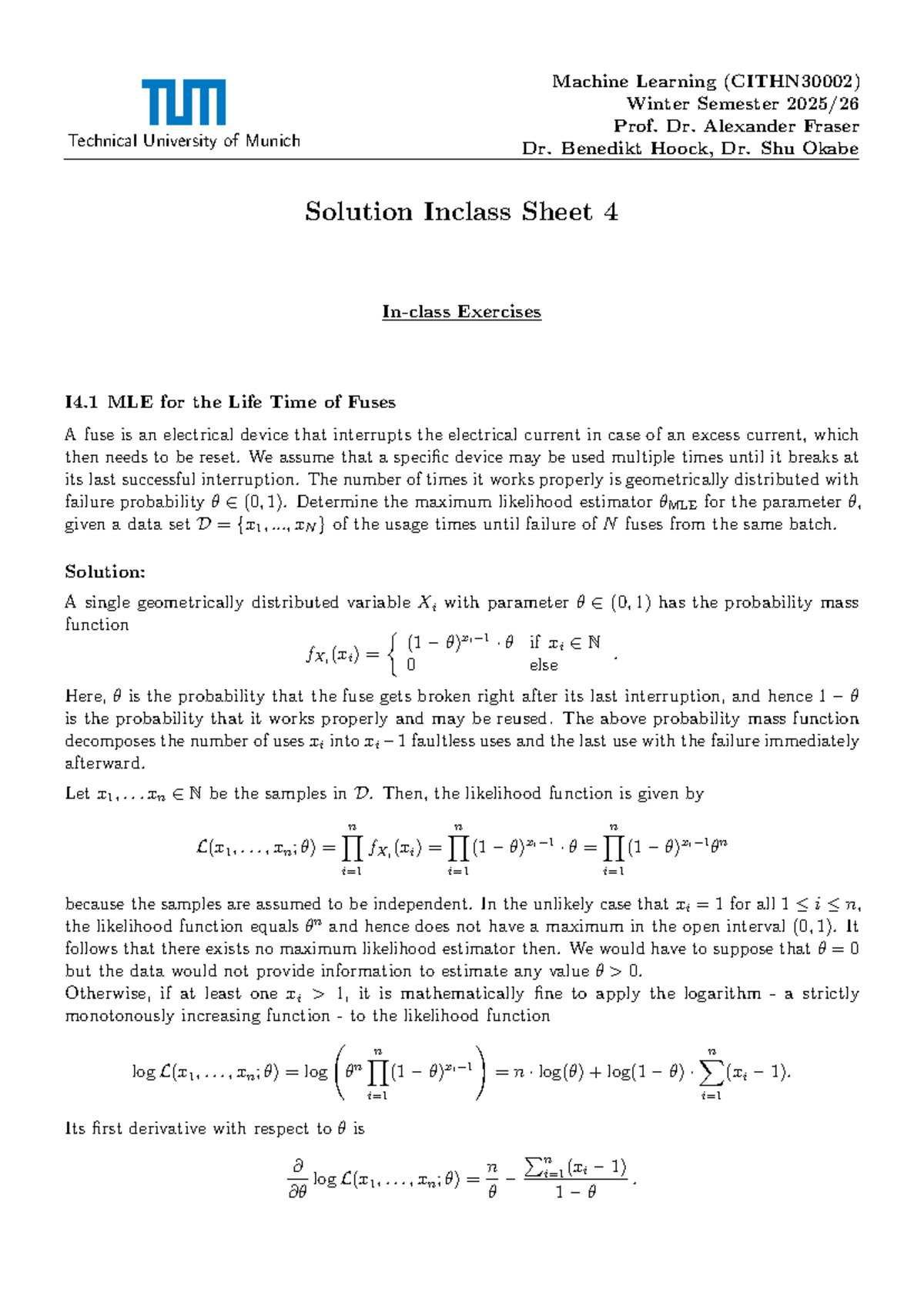 Machine Learning I4: In-Class Exercises on MLE and Probabilistic Models ...