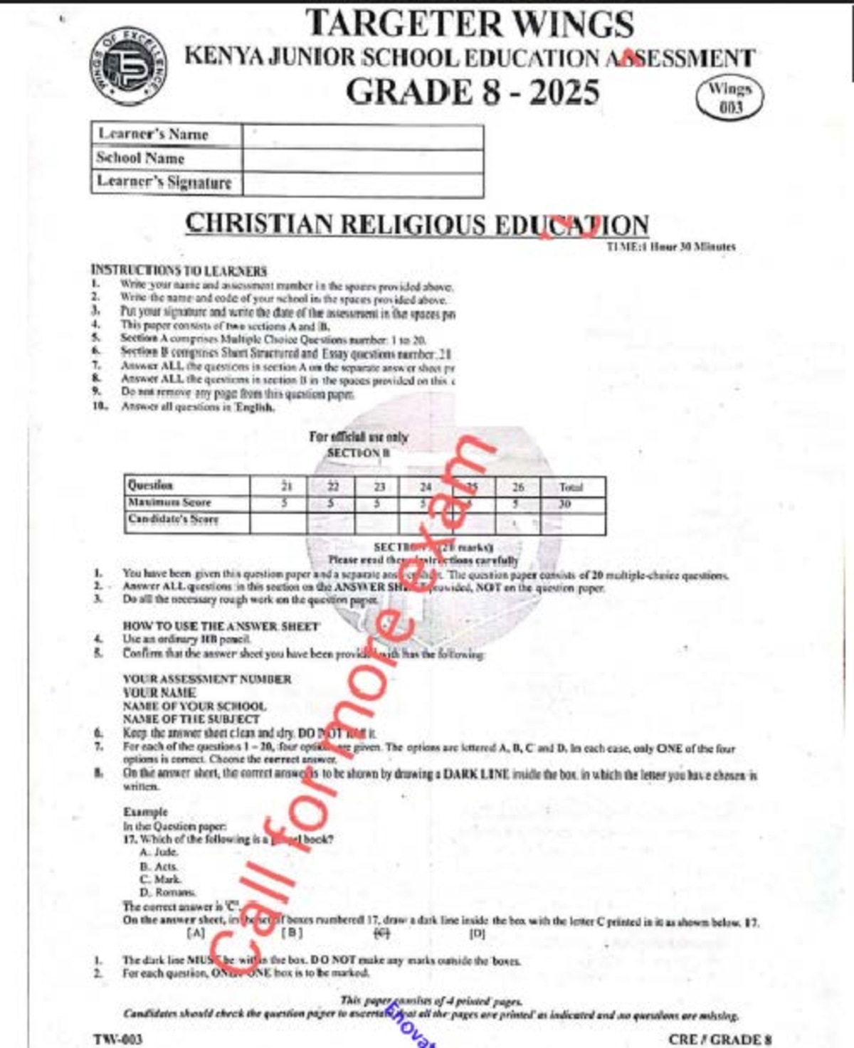 Targeter 003: CRE Revision for Grade 8 Assessment 2025 - Studocu
